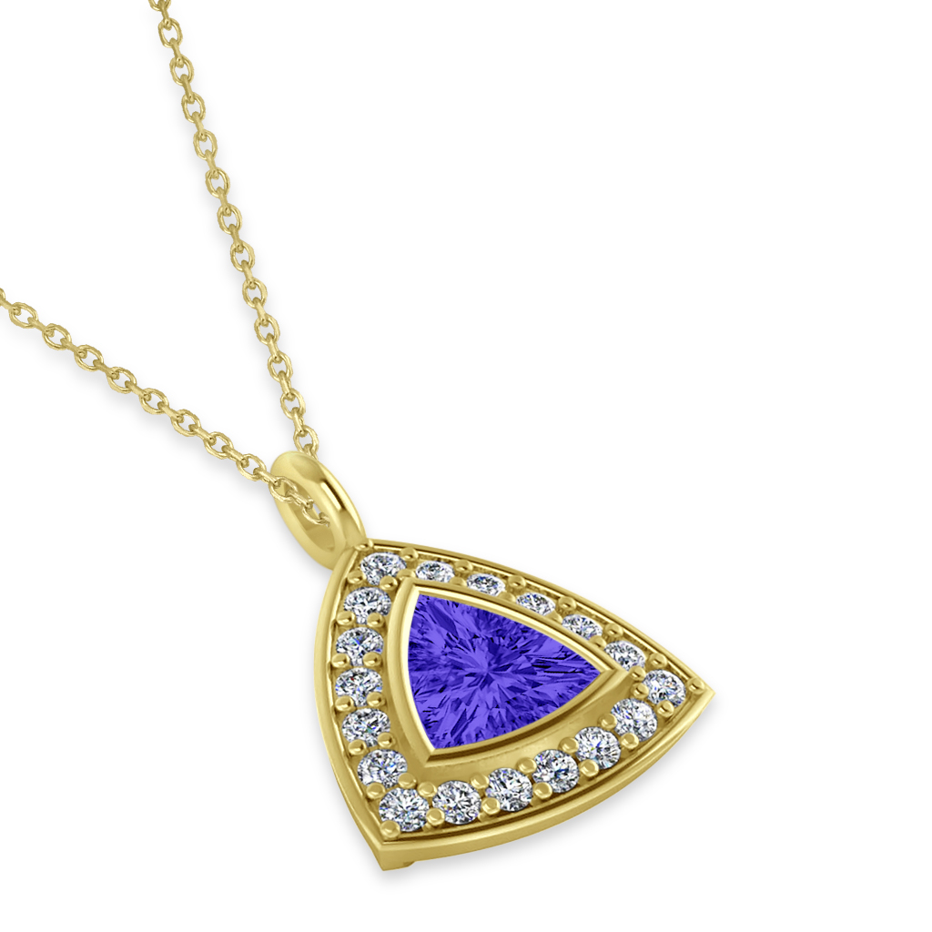Tanzanite Trillion Cut Halo Pendant 14k Yellow Gold (1.86ct)