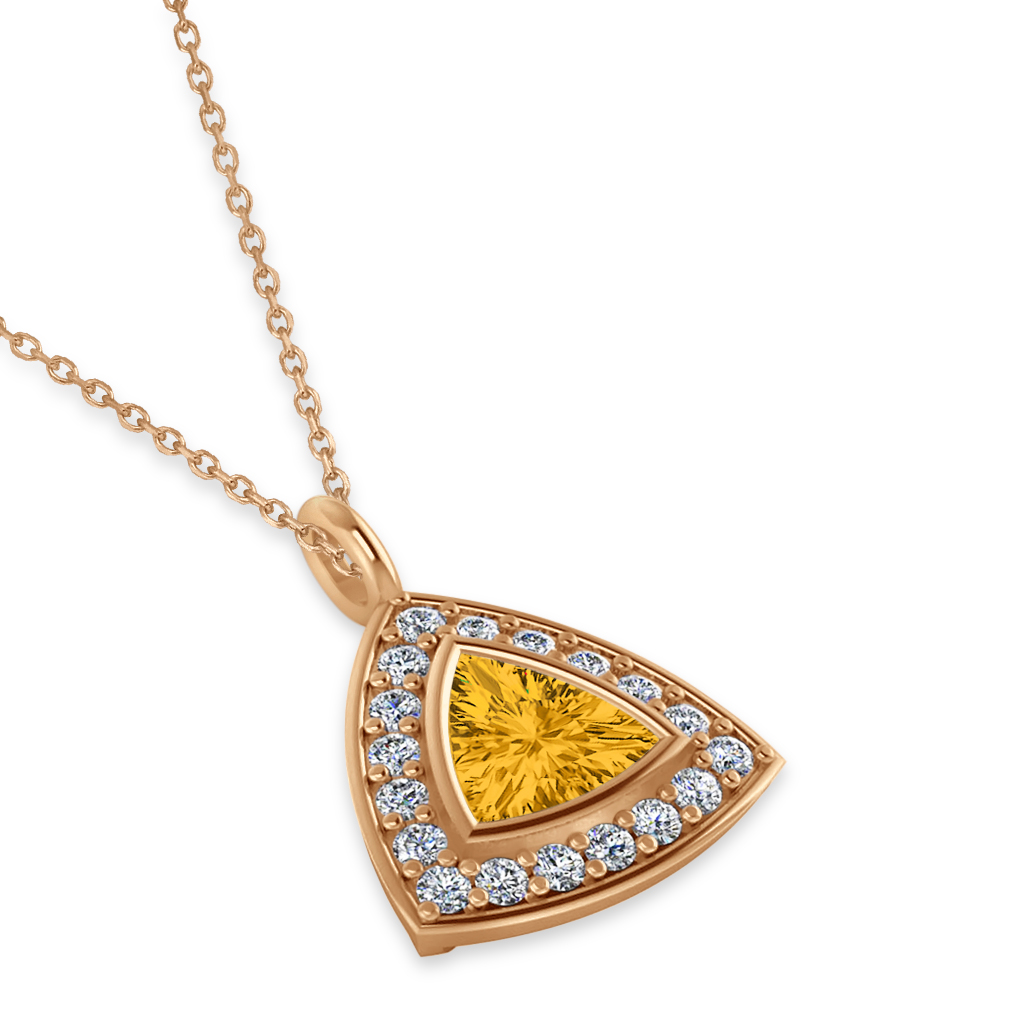 Yellow Sapphire Trillion Cut Halo Pendant 14k Rose Gold (1.86ct)