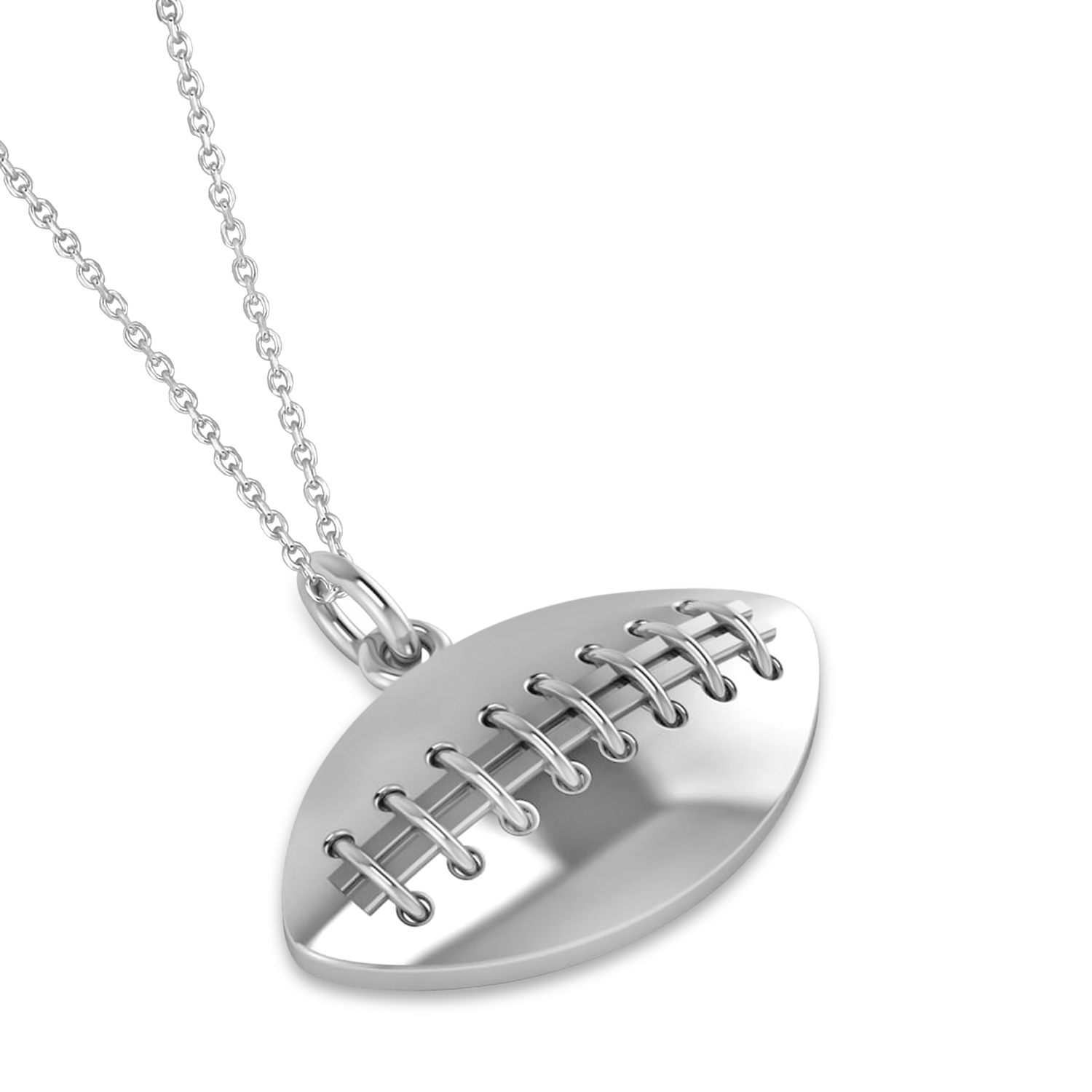 Football Charm Men's Pendant Necklace 14K White Gold