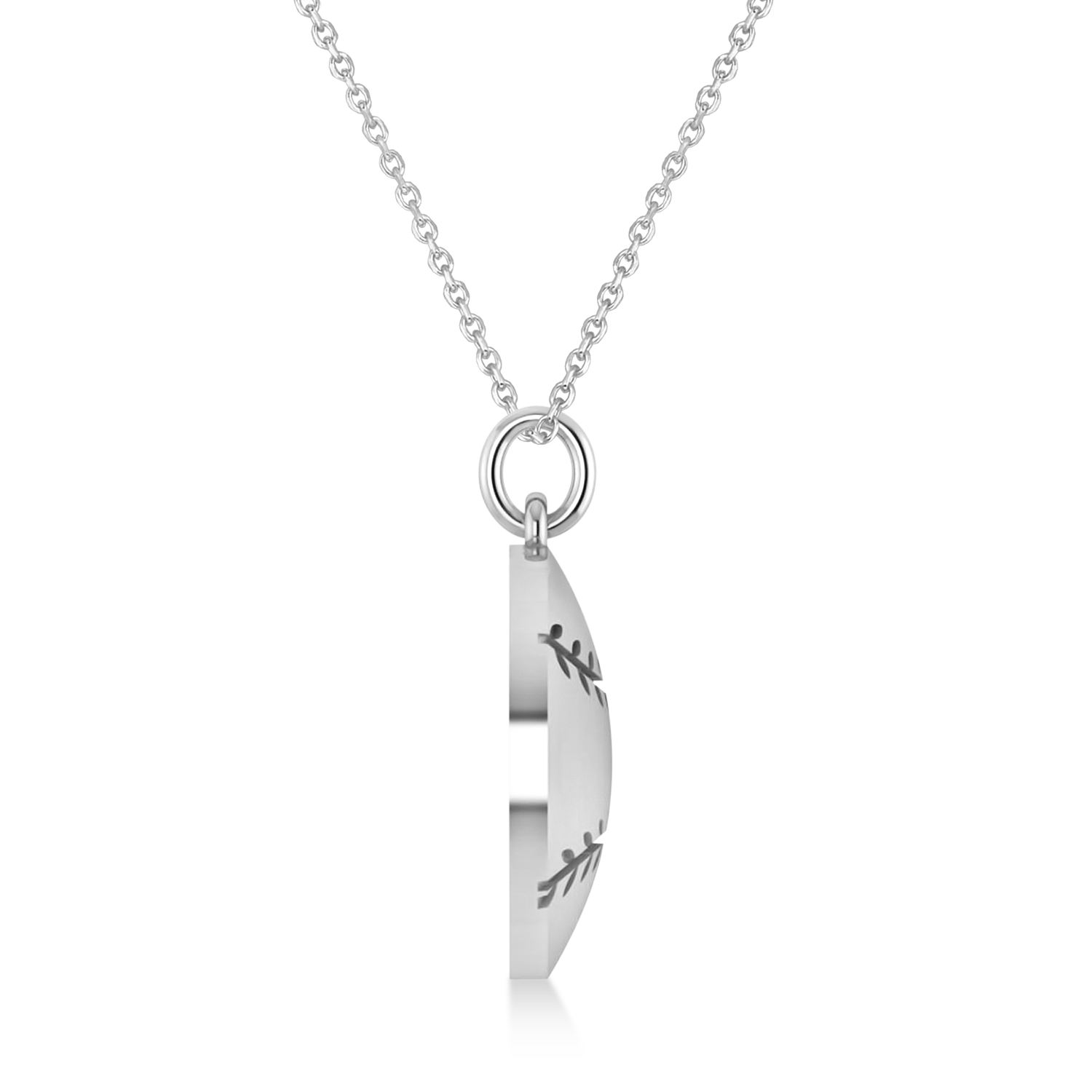 Baseball Charm Men's Pendant Necklace 14K White Gold