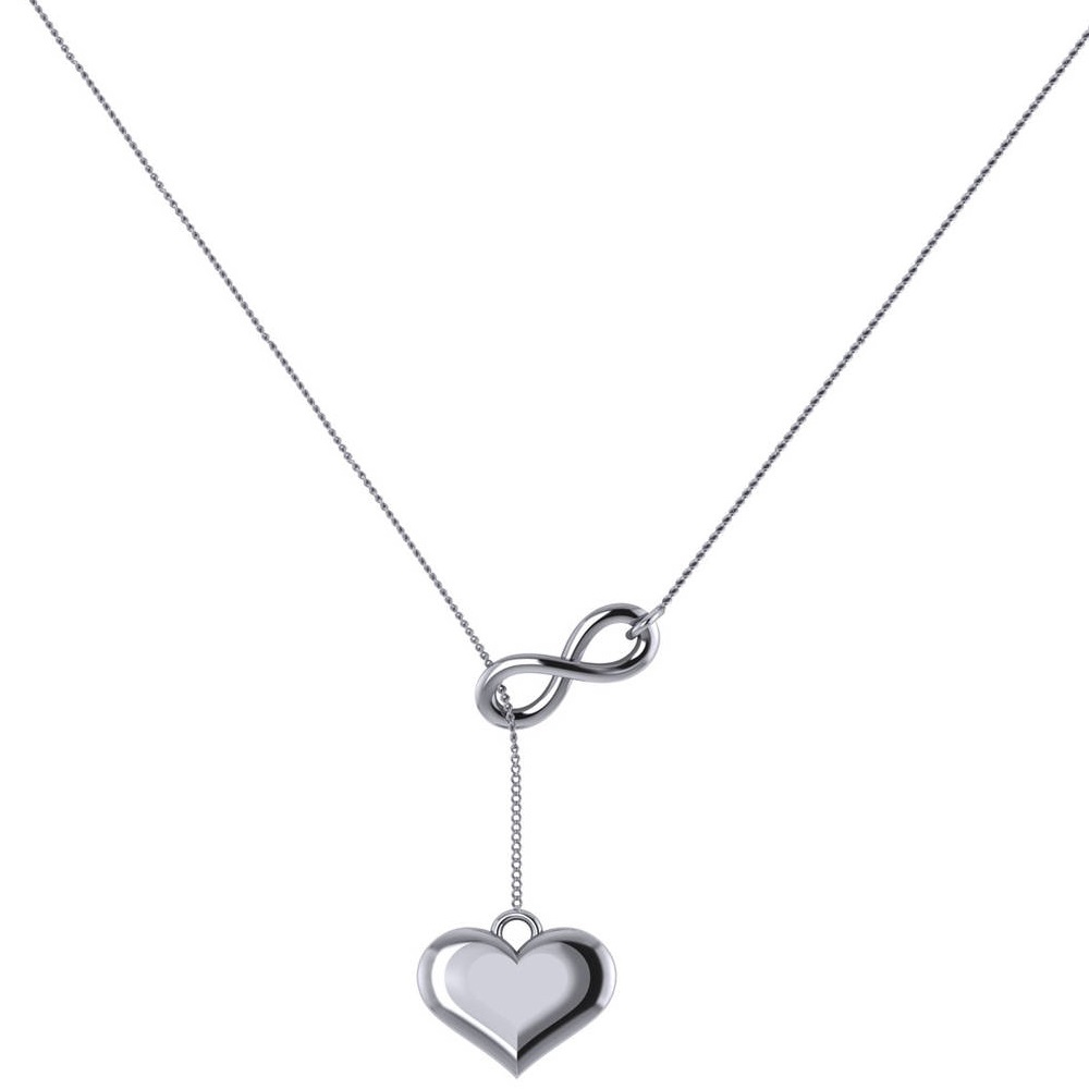 Infinity & Heart Lariat Pendant YNecklace in 14k White Gold AD2019