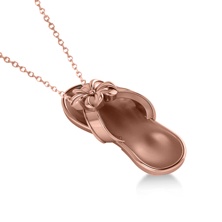 Summer Flip-Flop & Flower Pendant Necklace in 14k Rose Gold