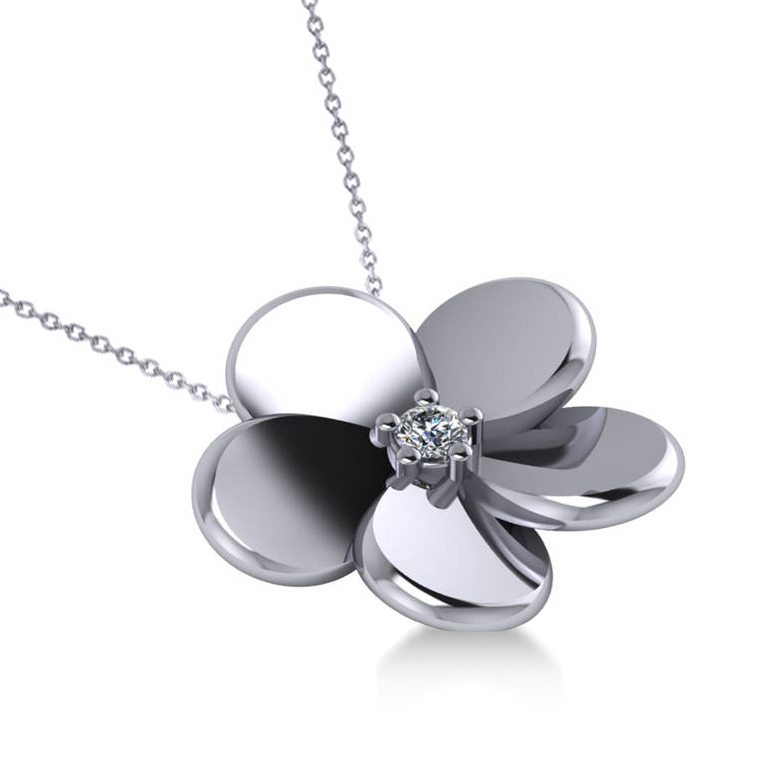 Diamond Flower Charm Pendant Necklace 14k White Gold (0.03ct)