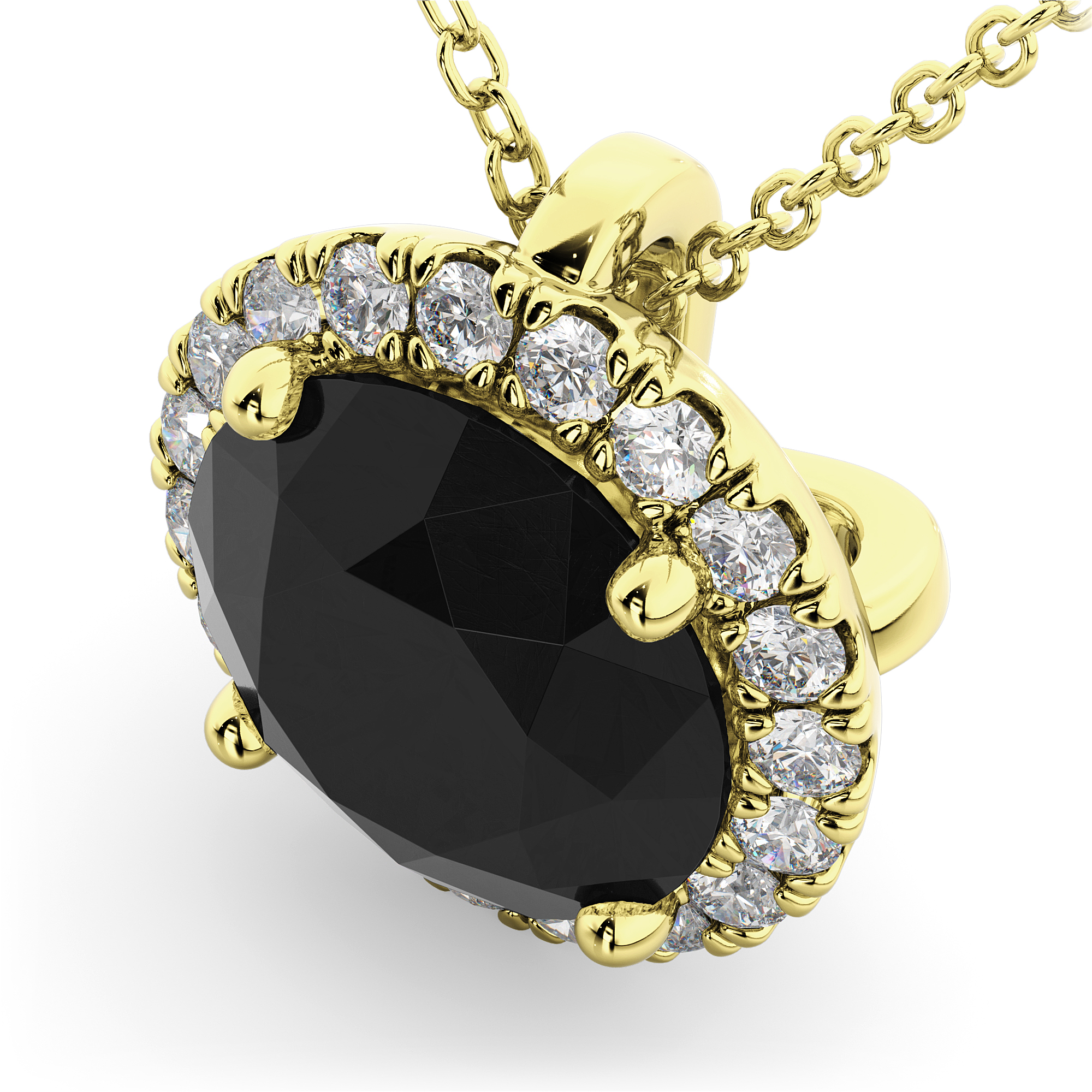 Halo Round Black Diamond Pendant Necklace 14k Yellow Gold (2.29ct)