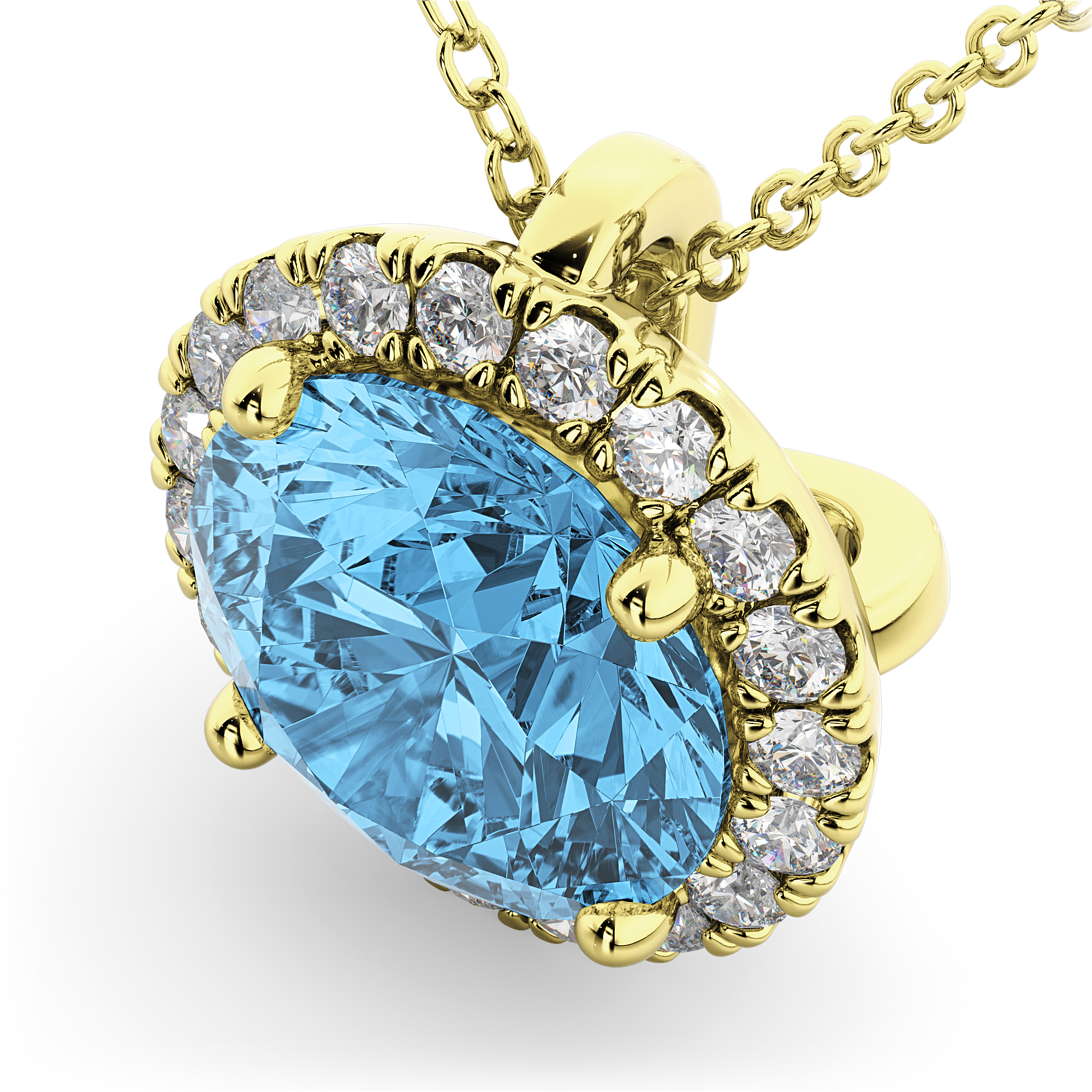 Halo Round Blue Topaz & Diamond Pendant Necklace 14k Yellow Gold (2.79ct)