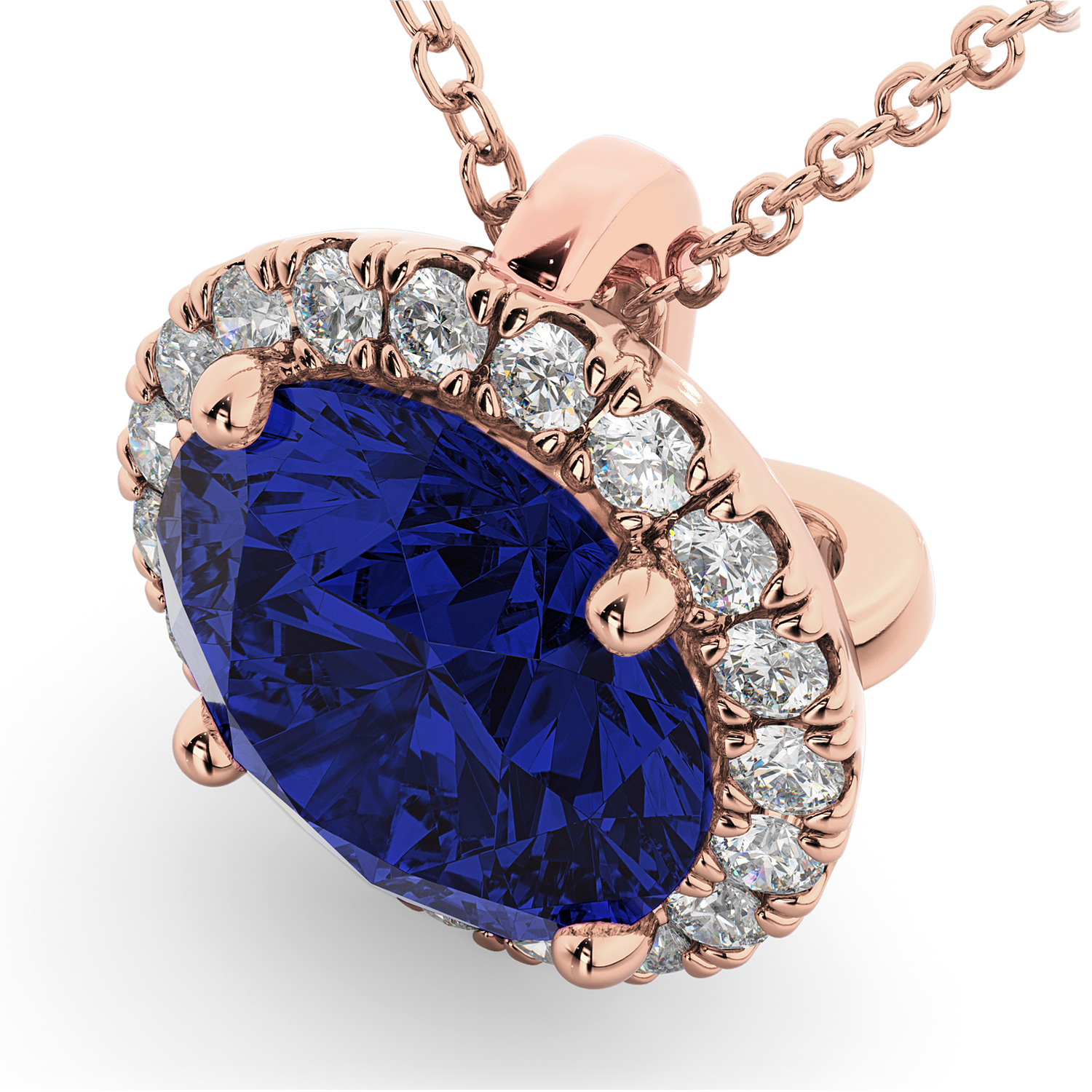 Halo Lab Blue Sapphire & Diamond Pendant Necklace 14k Rose Gold (2.59ct)