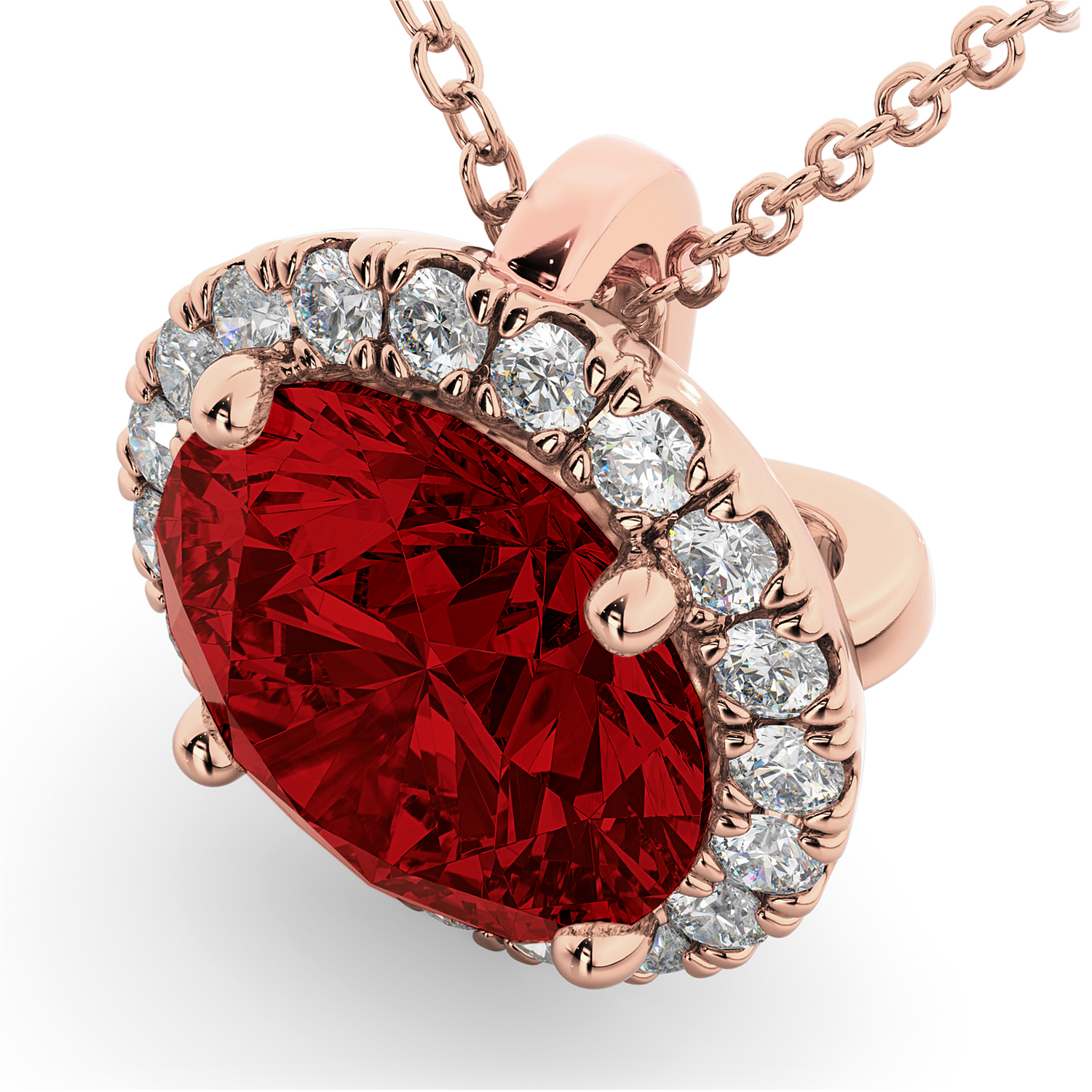 Halo Lab Ruby & Diamond Pendant Necklace 14k Rose Gold (2.59ct)