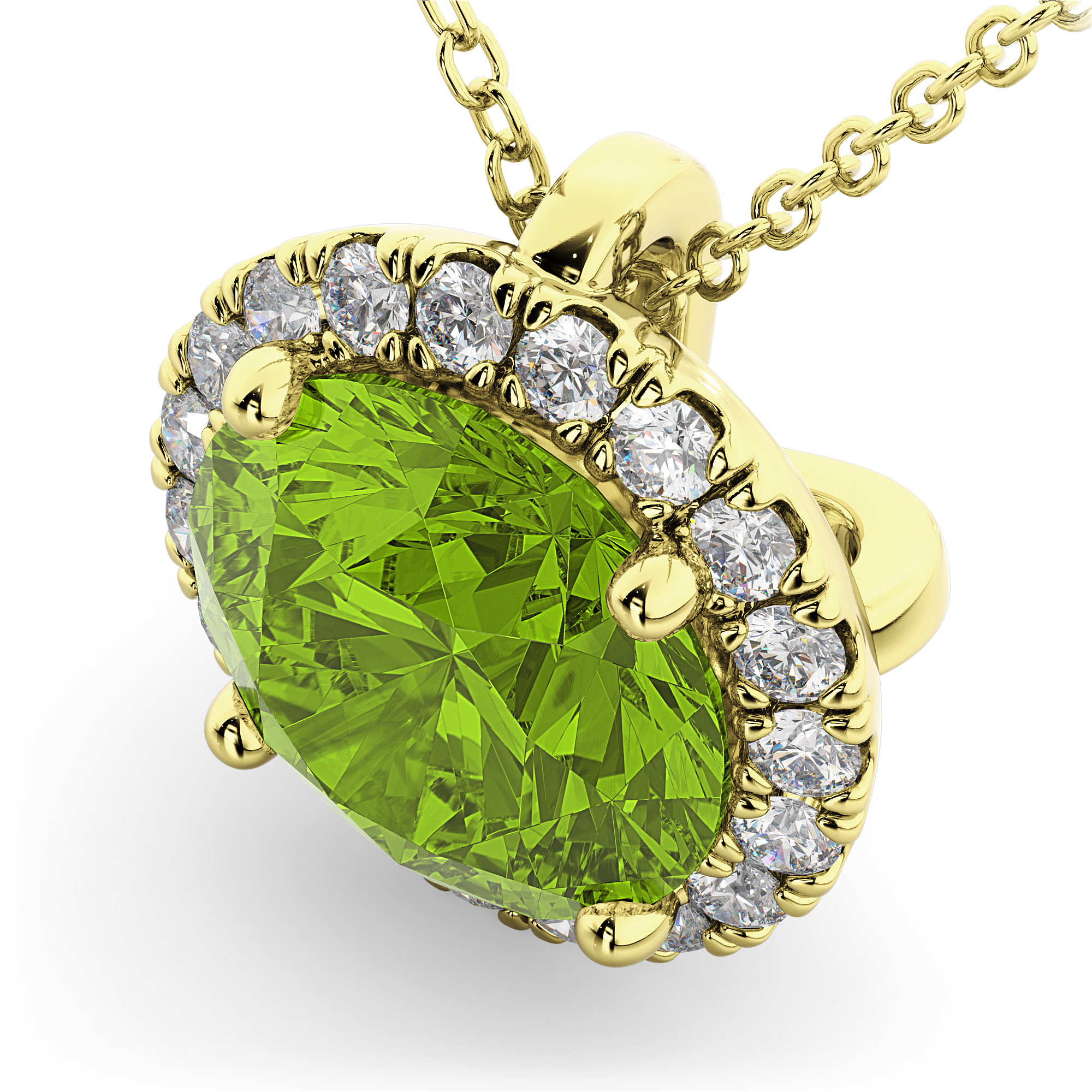 Halo Round Peridot & Diamond Pendant Necklace 14k Yellow Gold (2.29ct)