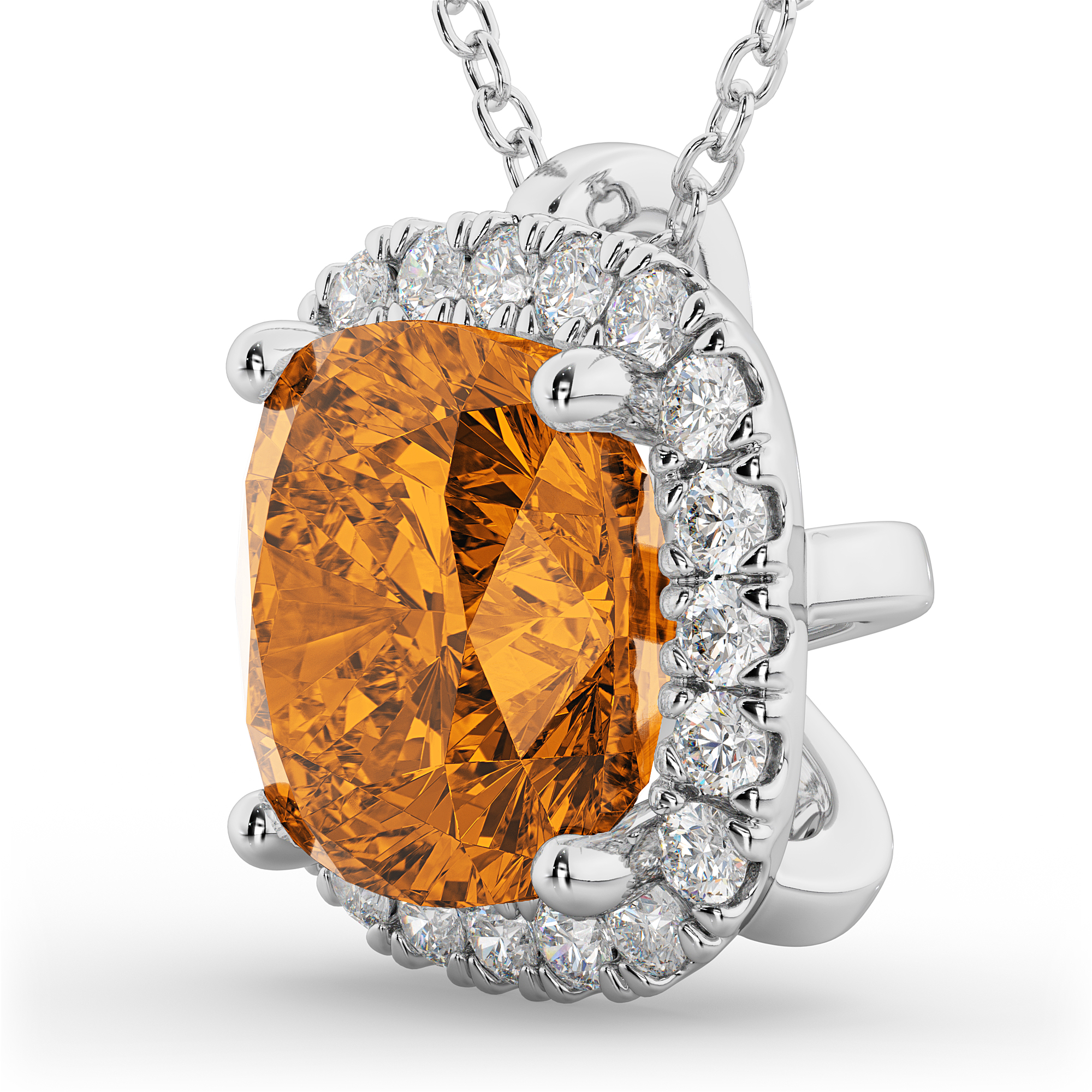 Halo Citrine Cushion Cut Pendant Necklace 14k White Gold (2.02ct)