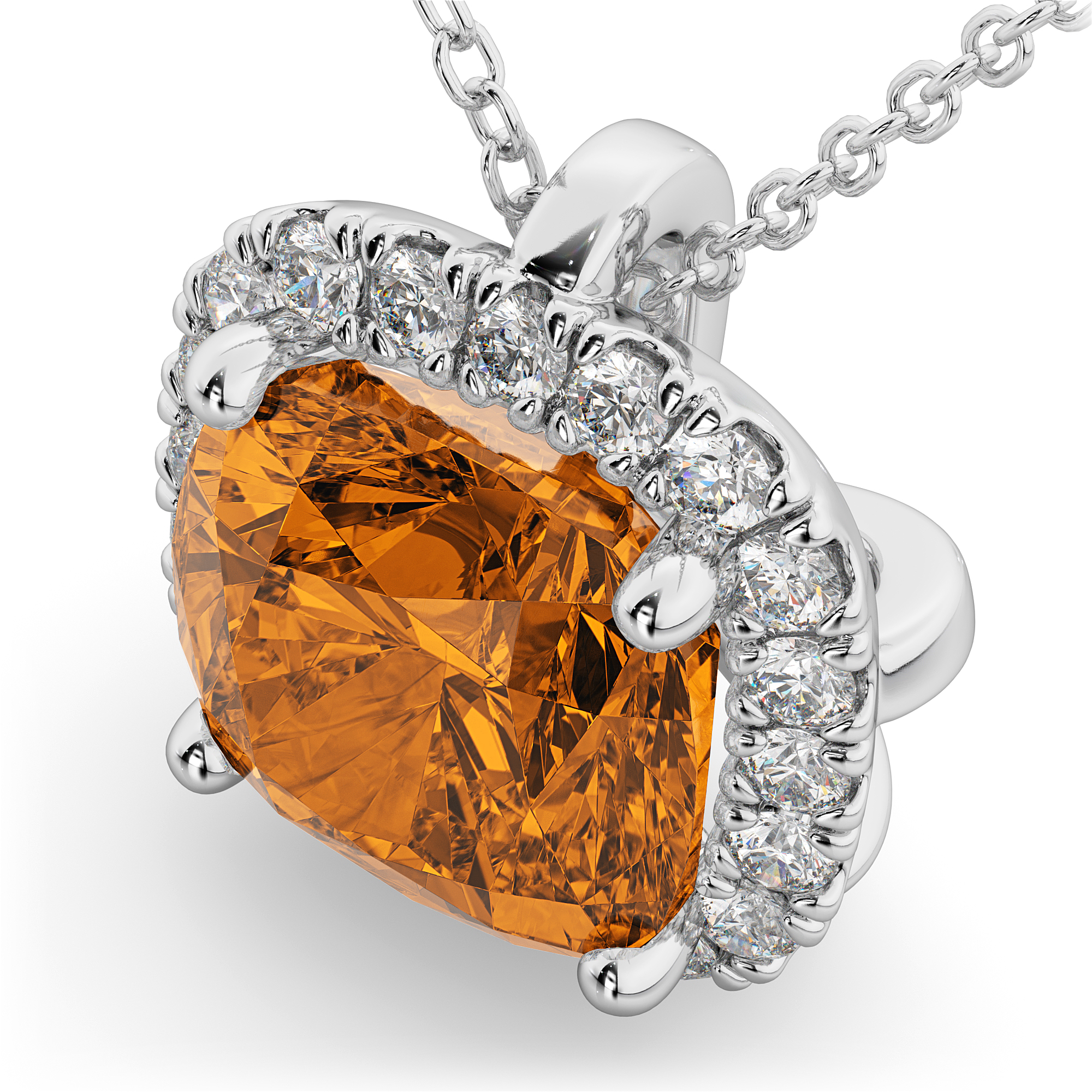Halo Citrine Cushion Cut Pendant Necklace 14k White Gold (2.02ct)