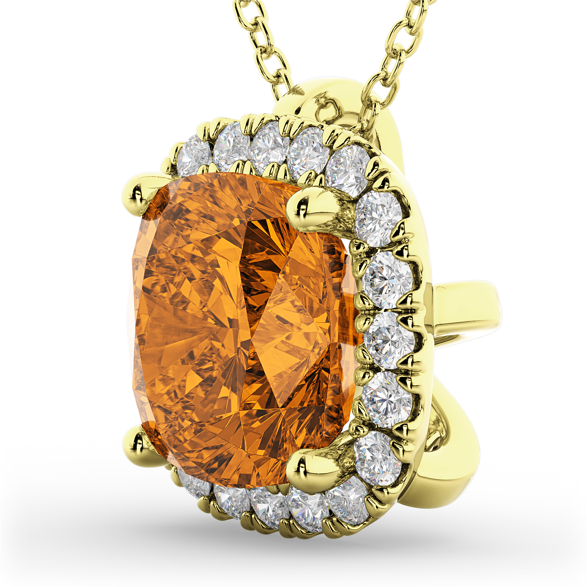Halo Citrine Cushion Cut Pendant Necklace 14k Yellow Gold (2.02ct)