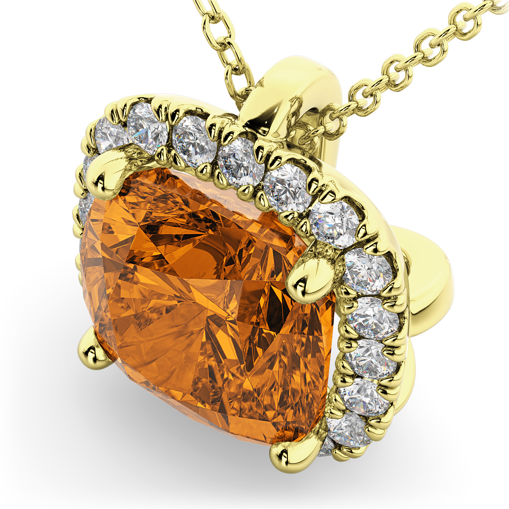 Halo Citrine Cushion Cut Pendant Necklace 14k Yellow Gold (2.02ct)