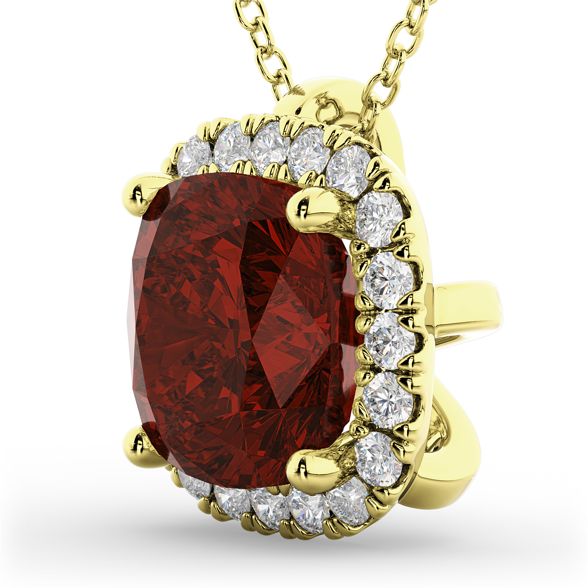 Halo Garnet Cushion Cut Pendant Necklace 14k Yellow Gold (2.02ct)