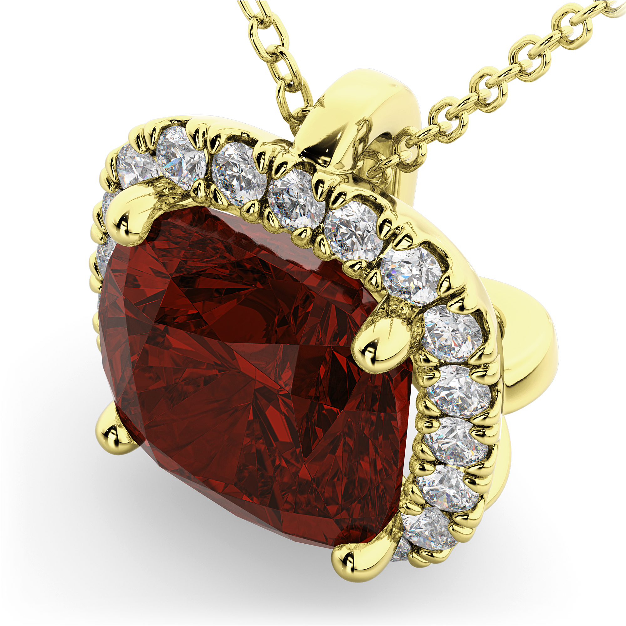 Halo Garnet Cushion Cut Pendant Necklace 14k Yellow Gold (2.02ct)