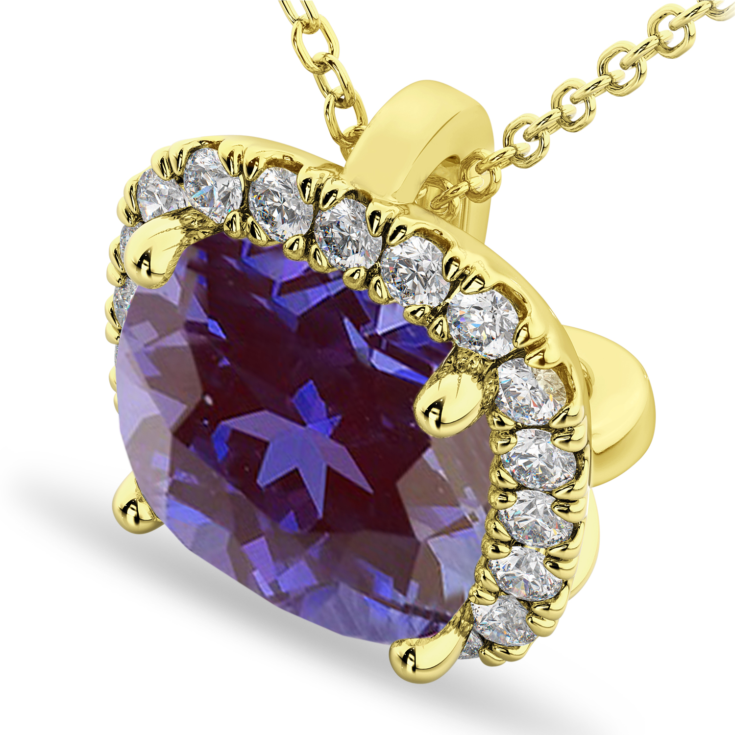 Halo Lab Alexandrite Cushion Cut Pendant Necklace 14k Yellow Gold (2.02ct)