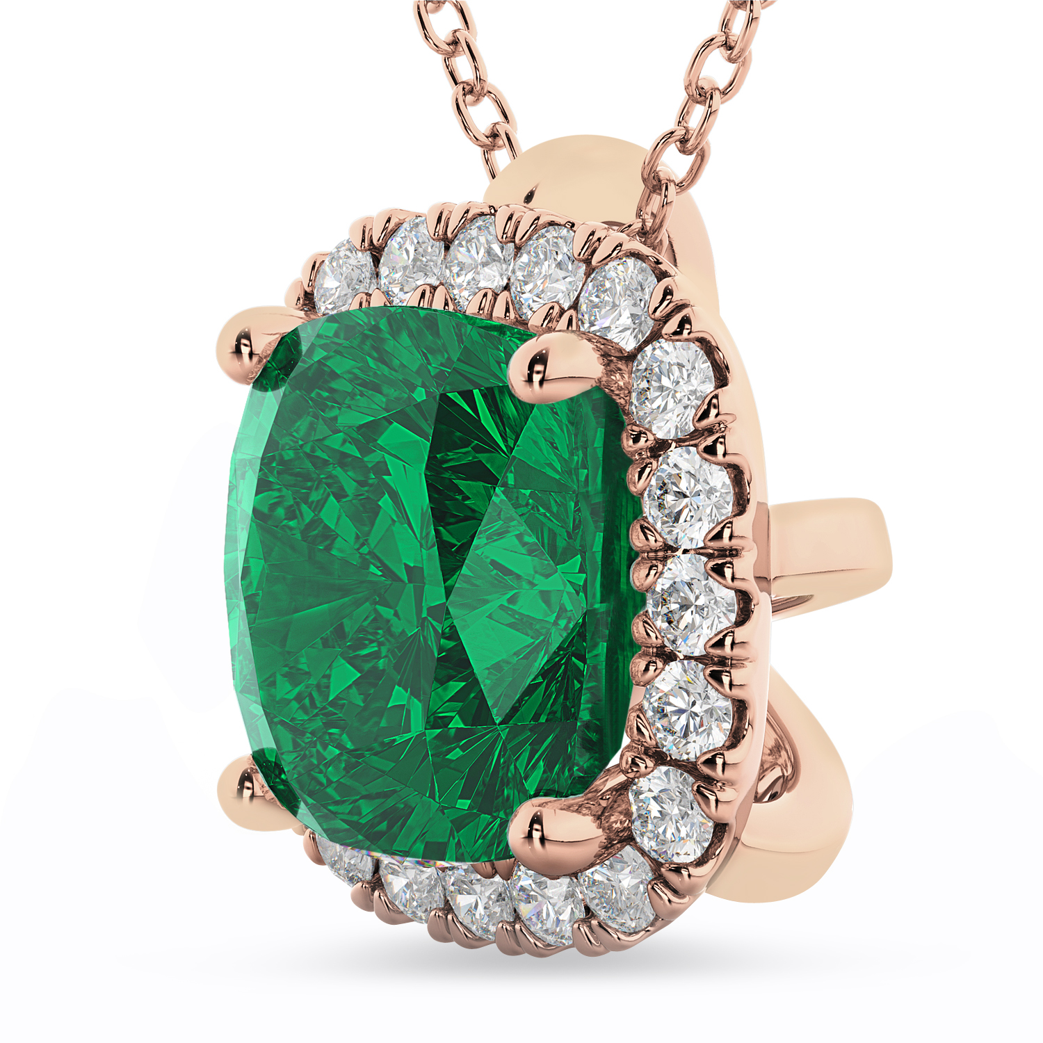 Halo Lab Emerald Cushion Cut Pendant Necklace 14k Rose Gold (2.02ct)