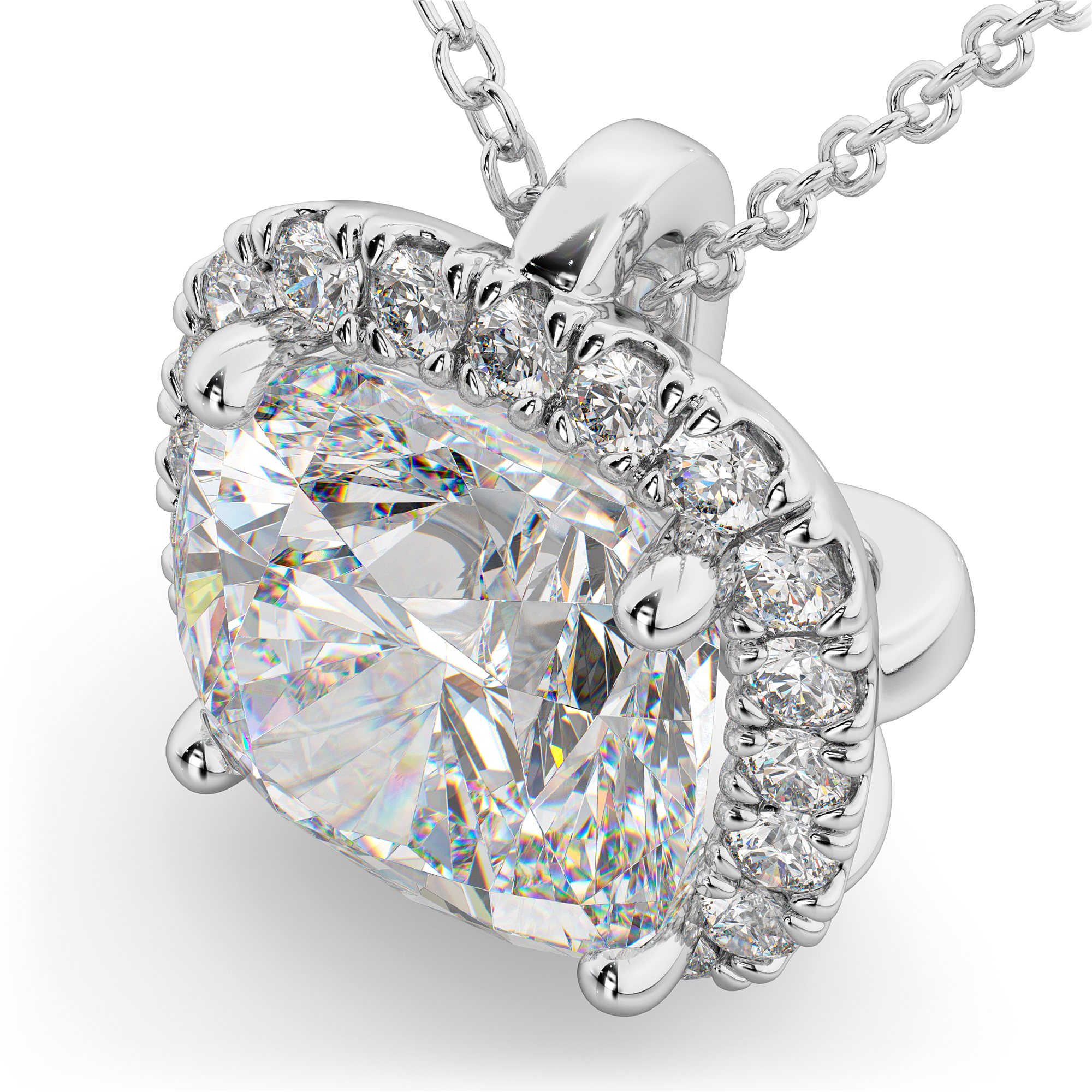 Halo Moissanite Cushion Cut Pendant Necklace 14k White Gold (1.76ct)