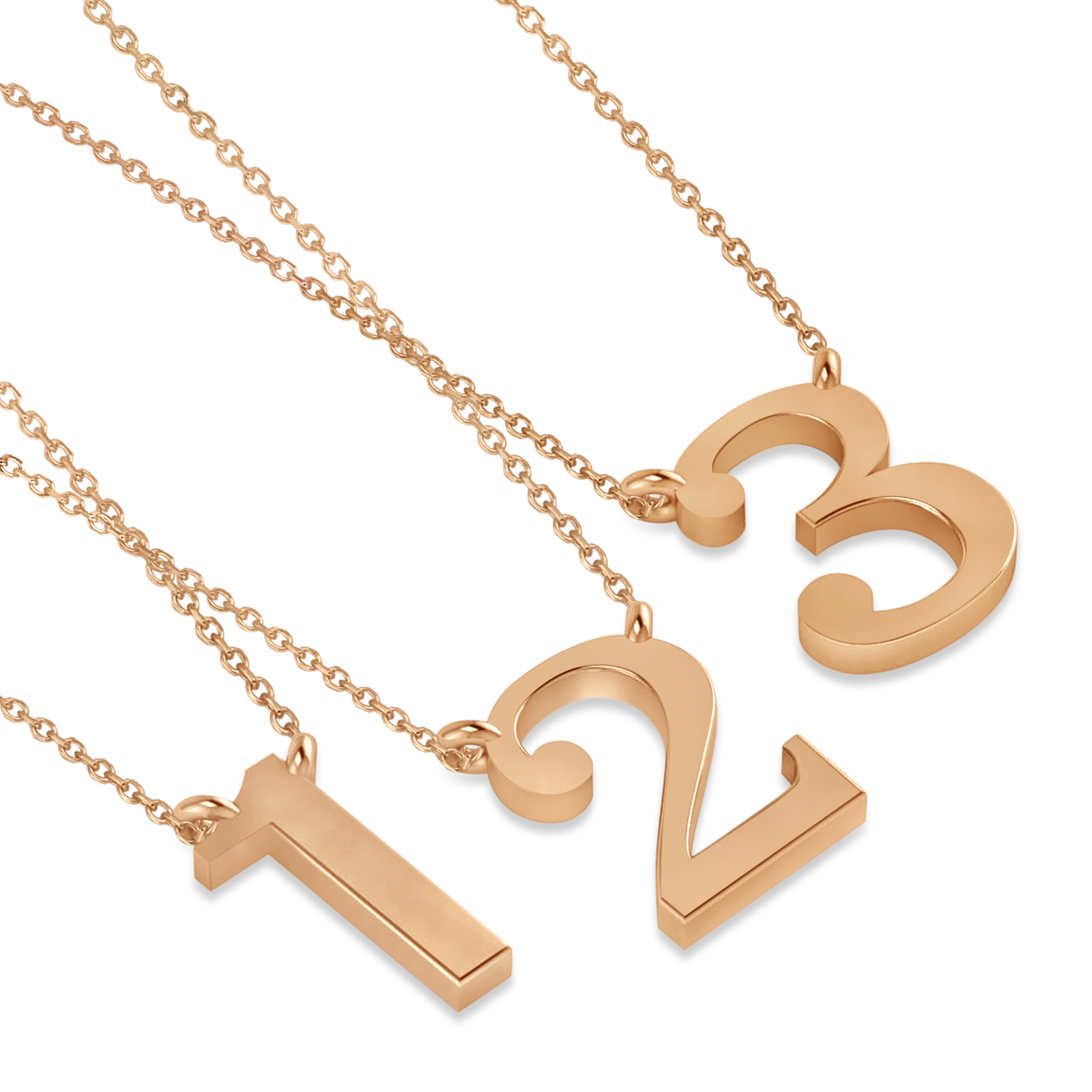 Personalized Plain Text Number Pendant Necklace 14k Rose Gold