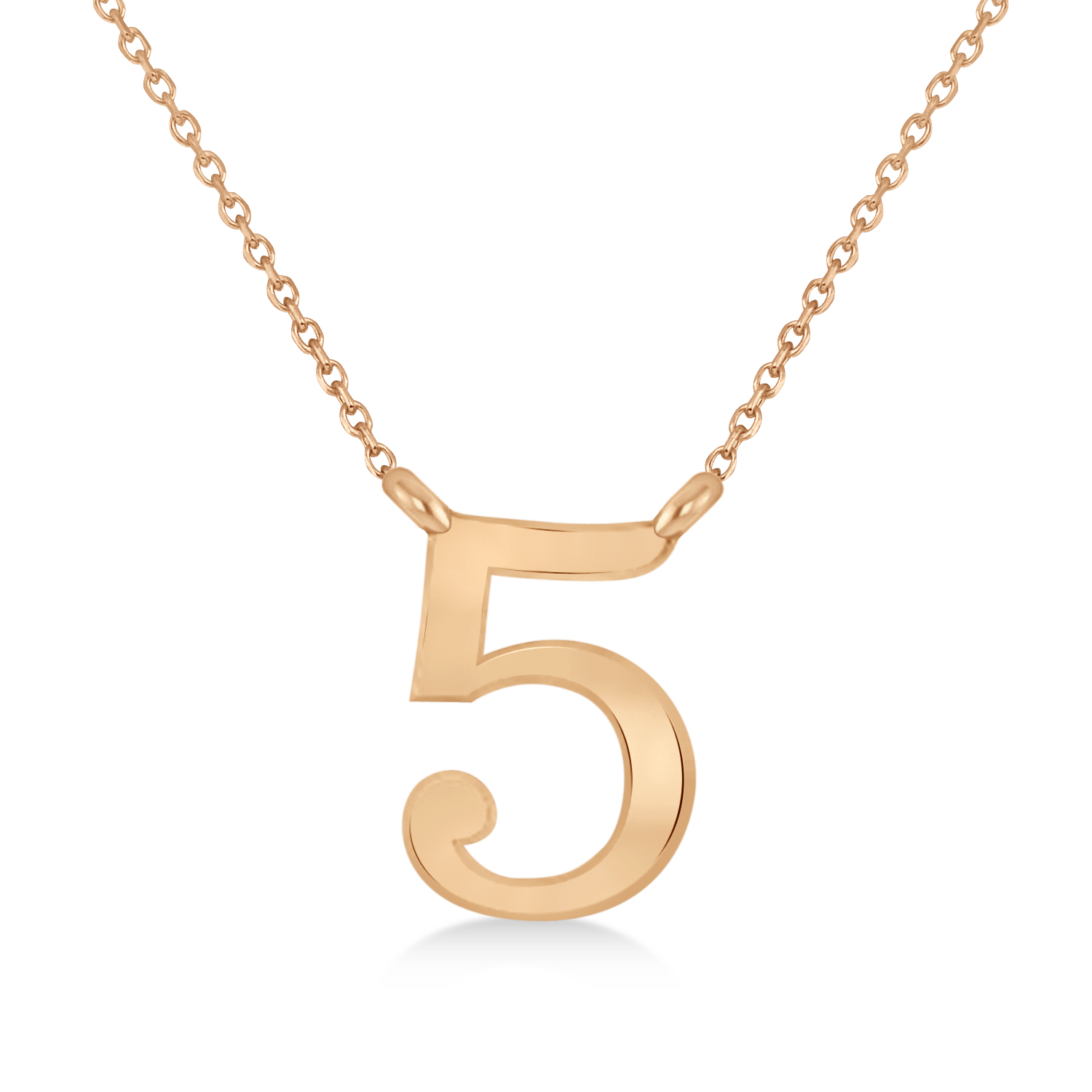 Personalized Plain Text Number Pendant Necklace 14k Rose Gold