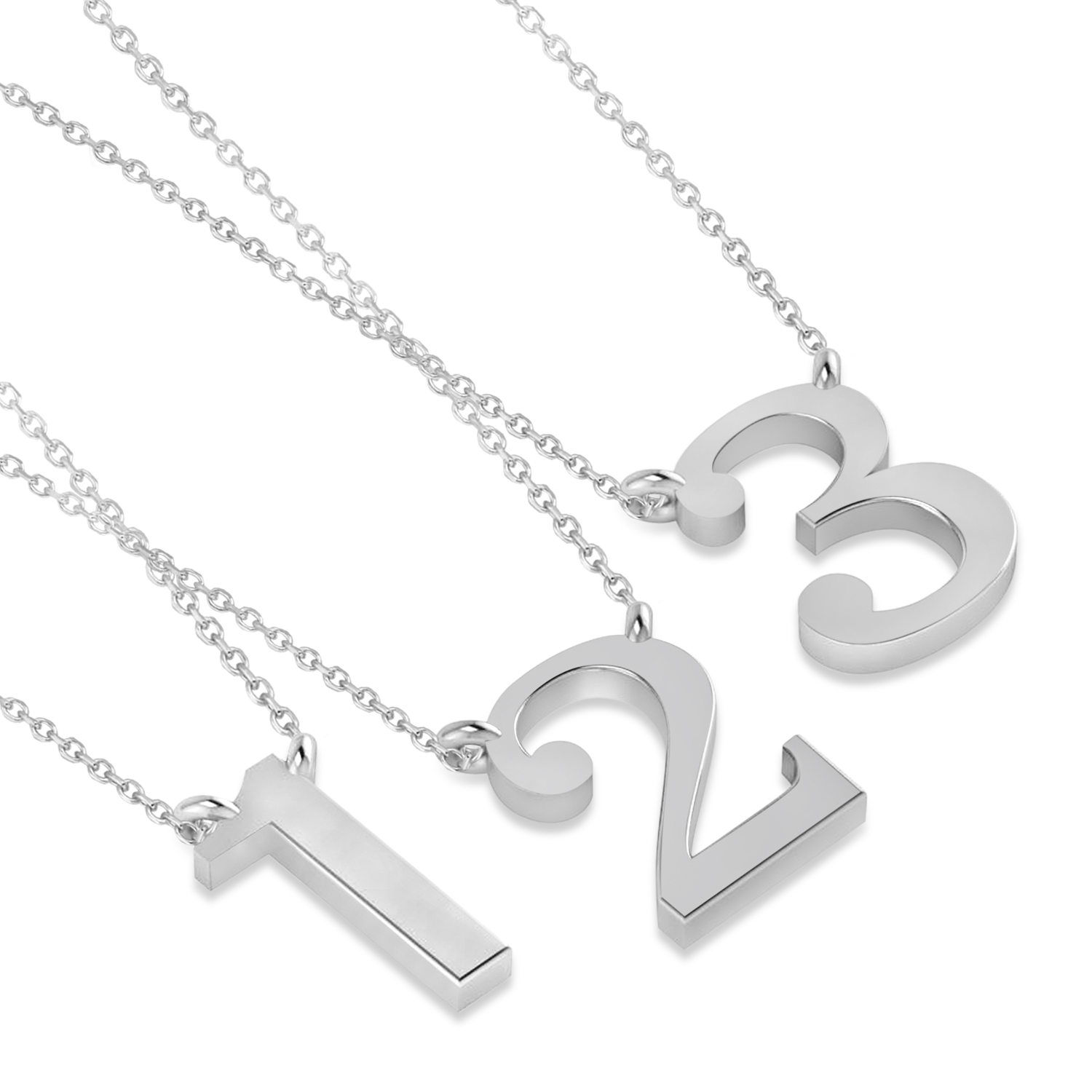 Personalized Plain Text Number Pendant Necklace 14k White Gold