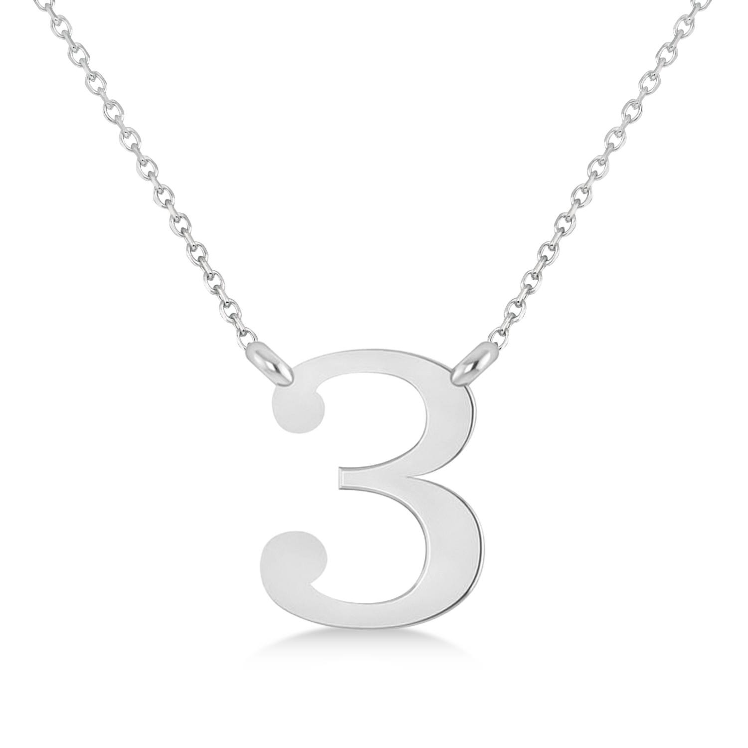 Personalized Plain Text Number Pendant Necklace 14k White Gold