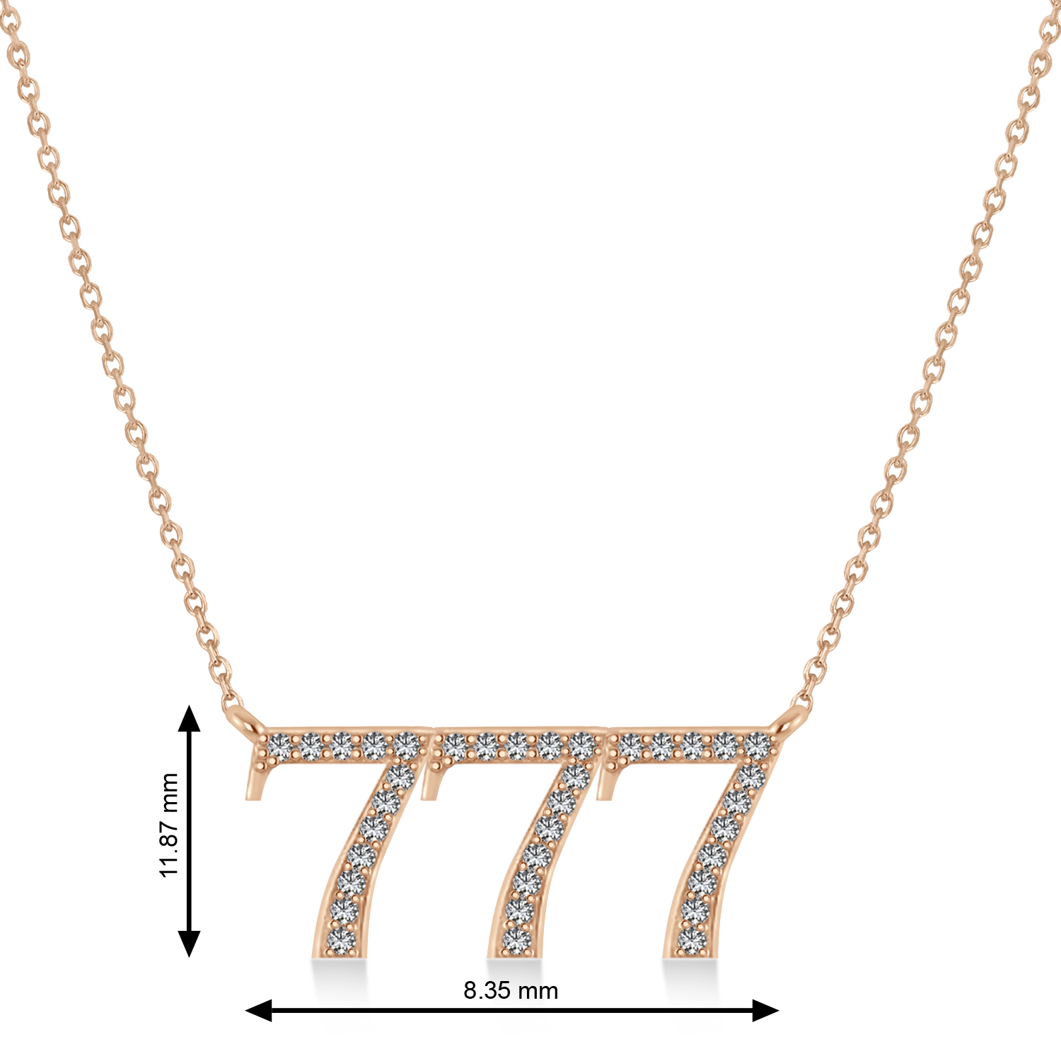 Diamond 777 Angel Number Pendant Necklace 14K Rose Gold (0.36ct)