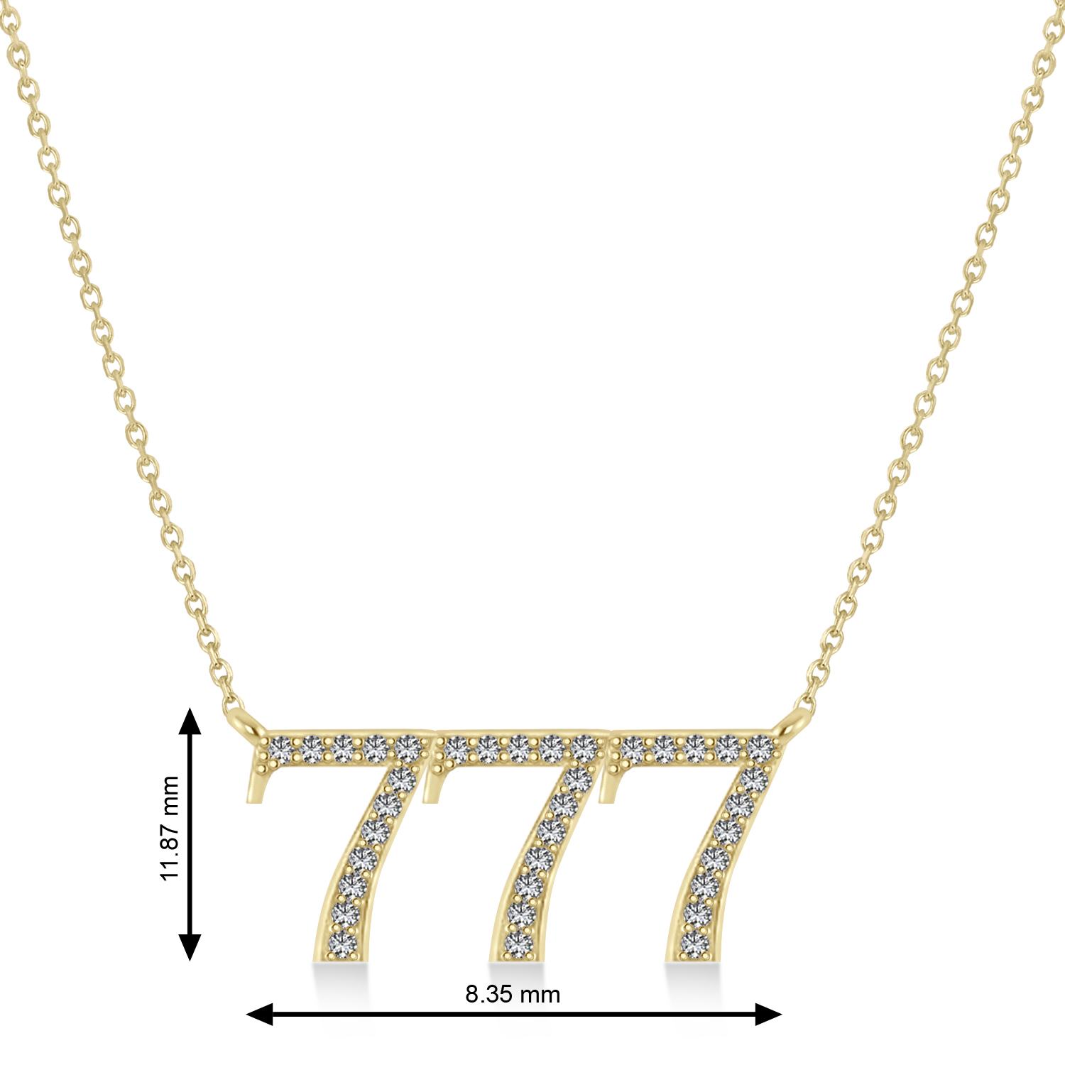 Diamond 777 Angel Number Pendant Necklace 14K Yellow Gold (0.36ct)
