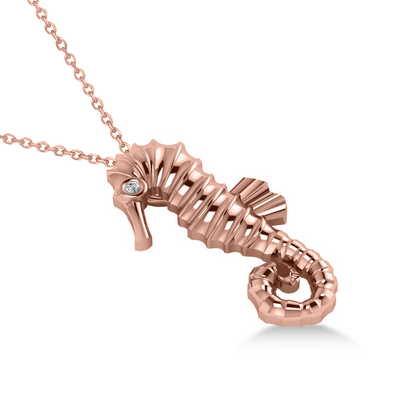 Diamond Seahorse Pendant Necklace 14k Rose Gold (0.01ct)
