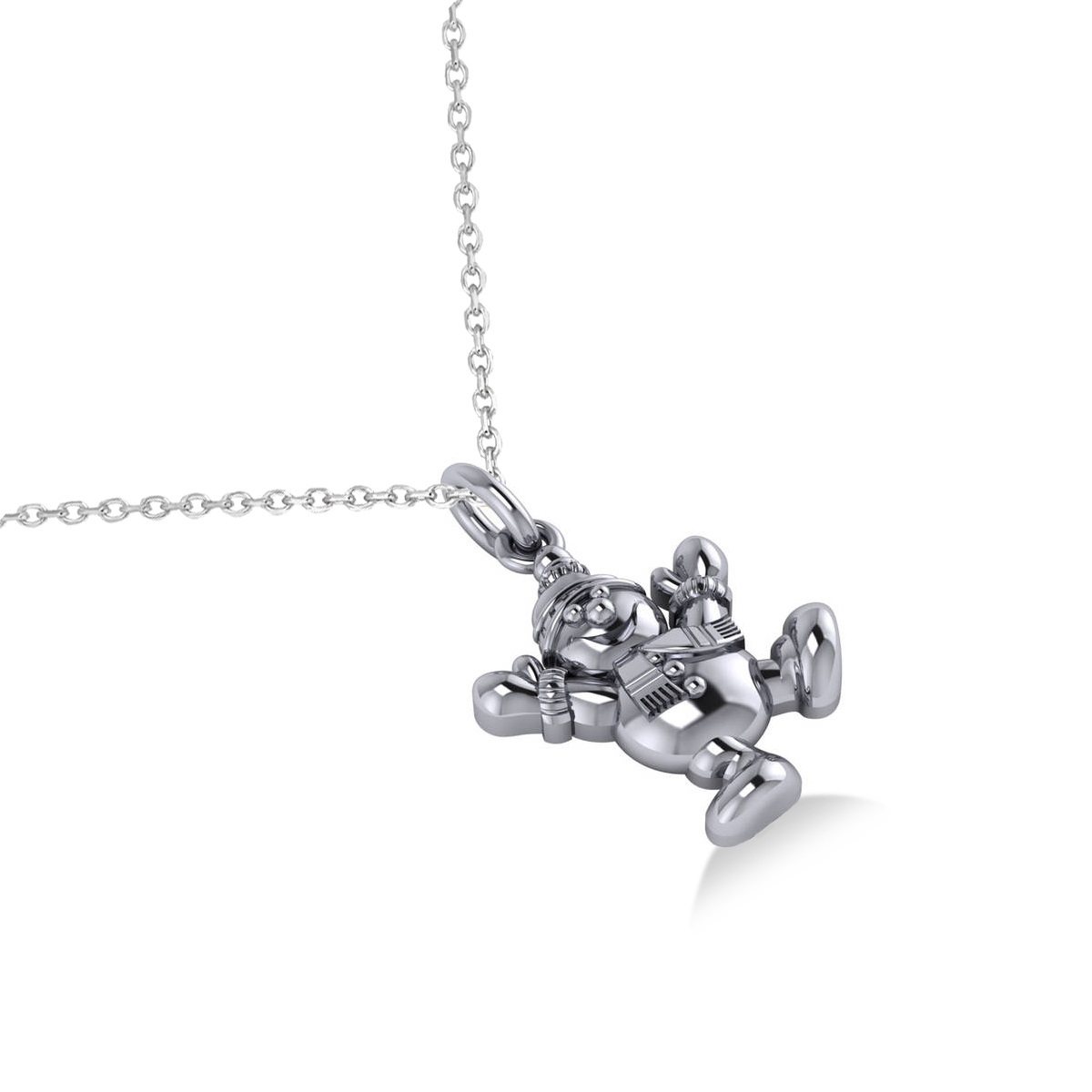 Happy Snowman Pendant Necklace 14k White Gold