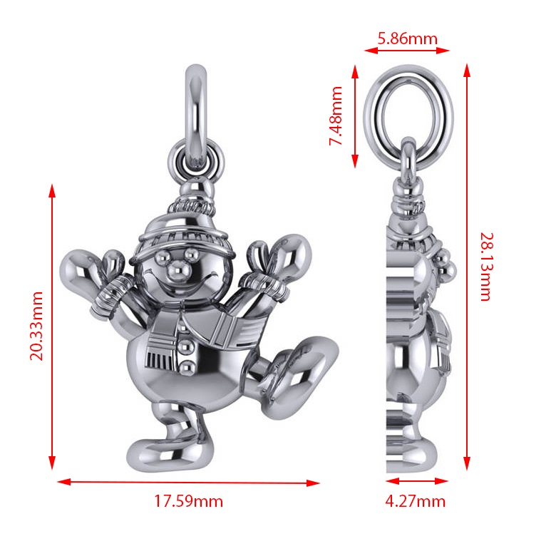 Happy Snowman Pendant Necklace 14k White Gold