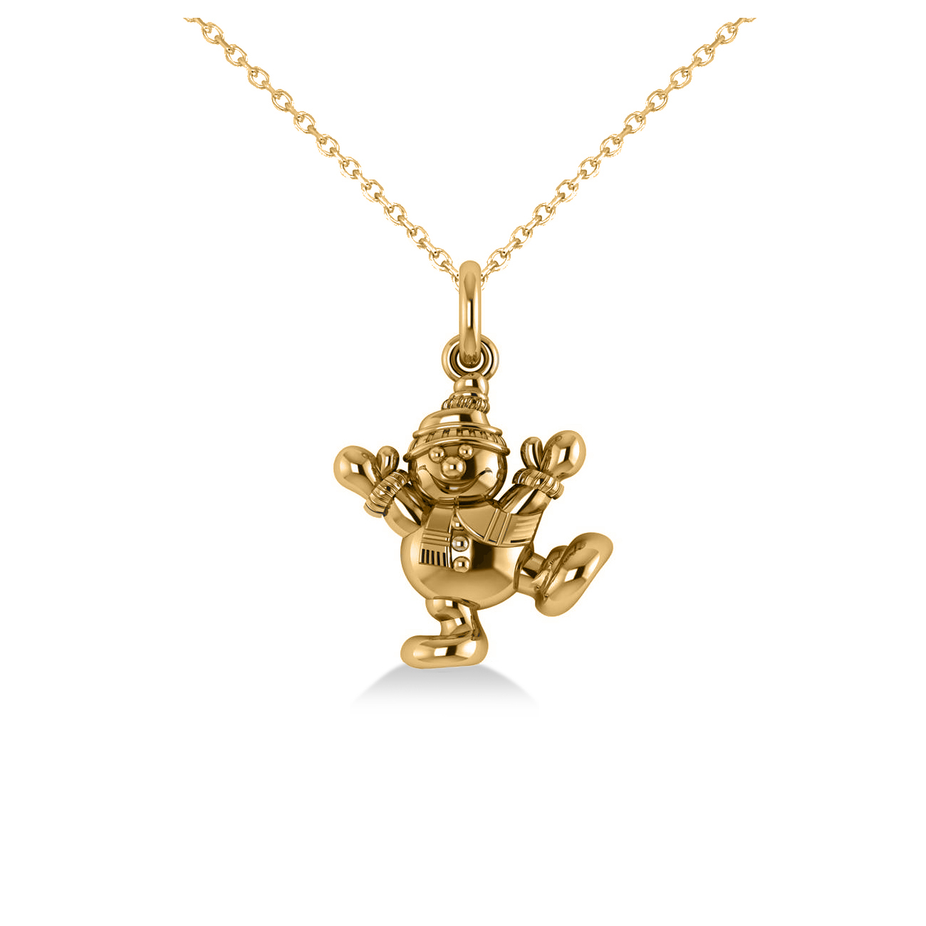 Happy Snowman Pendant Necklace 14k Yellow Gold