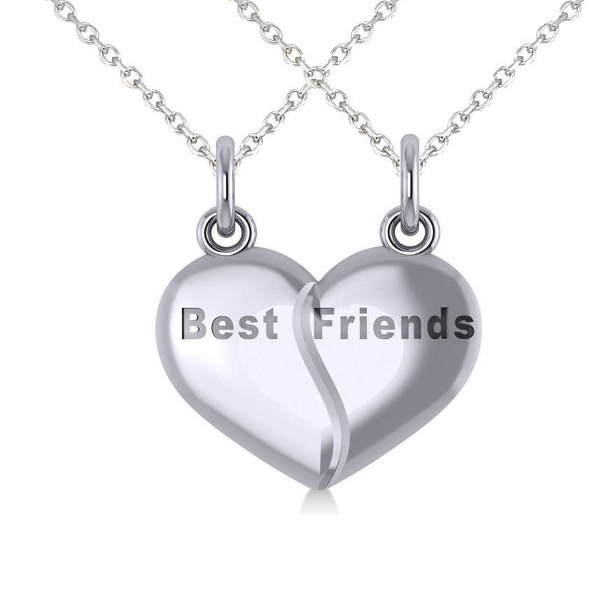 Best Friend Break Apart Pendant Necklace 14k White Gold