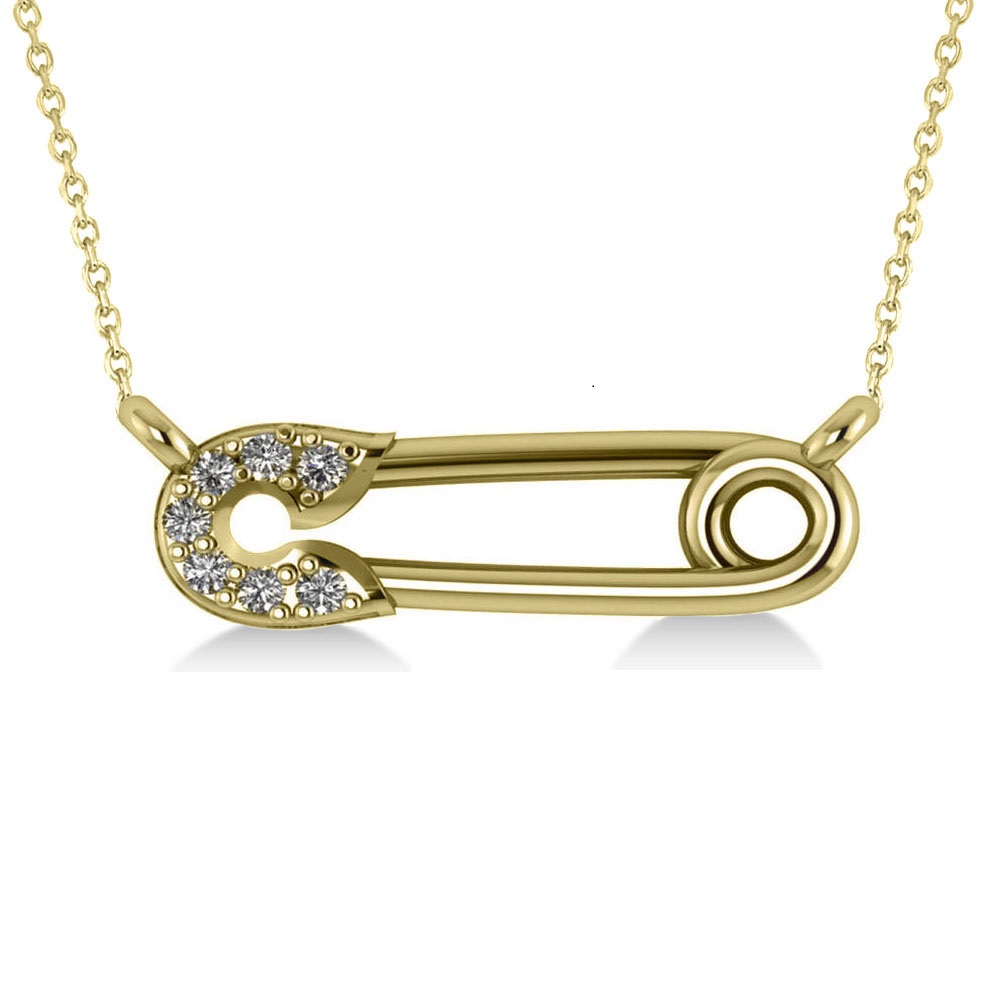 Horizontal Diamond Safety Pin Pendant Necklace 14k Yellow Gold (0.07ct)