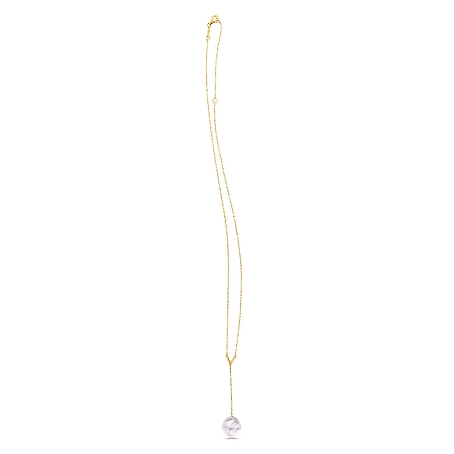Tesoro Dangling Pearl Adjustable Lariat Necklace 14K Yellow Gold