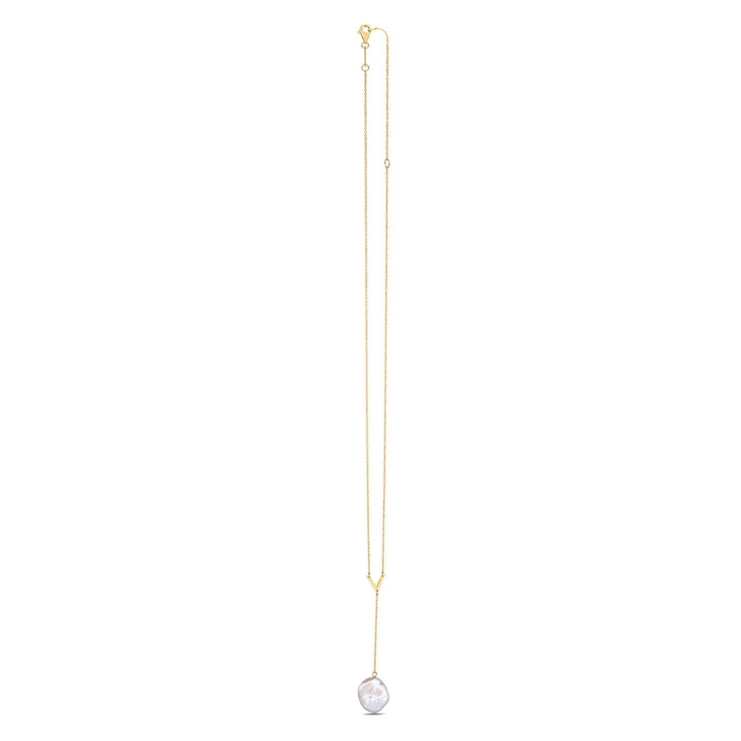 Tesoro Dangling Pearl Adjustable Lariat Necklace 14K Yellow Gold