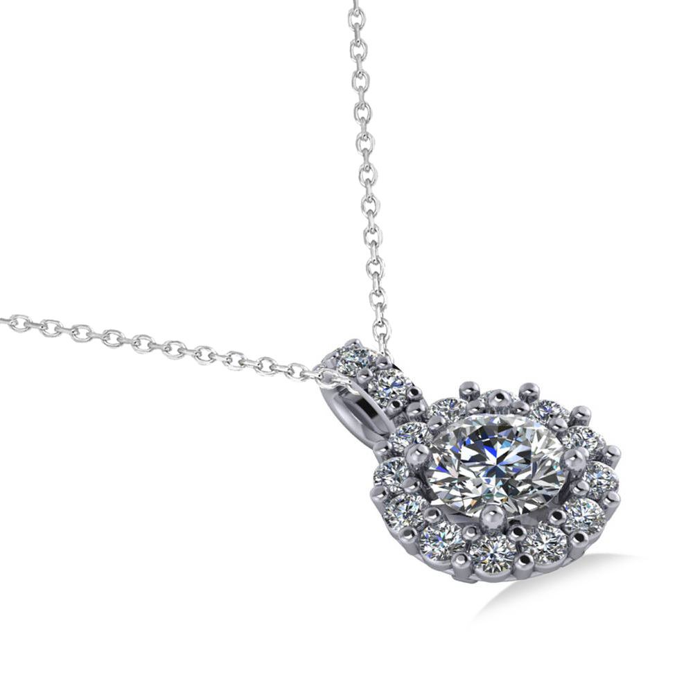 Round Diamond Halo Pendant Necklace 14k White Gold (0.80ct)