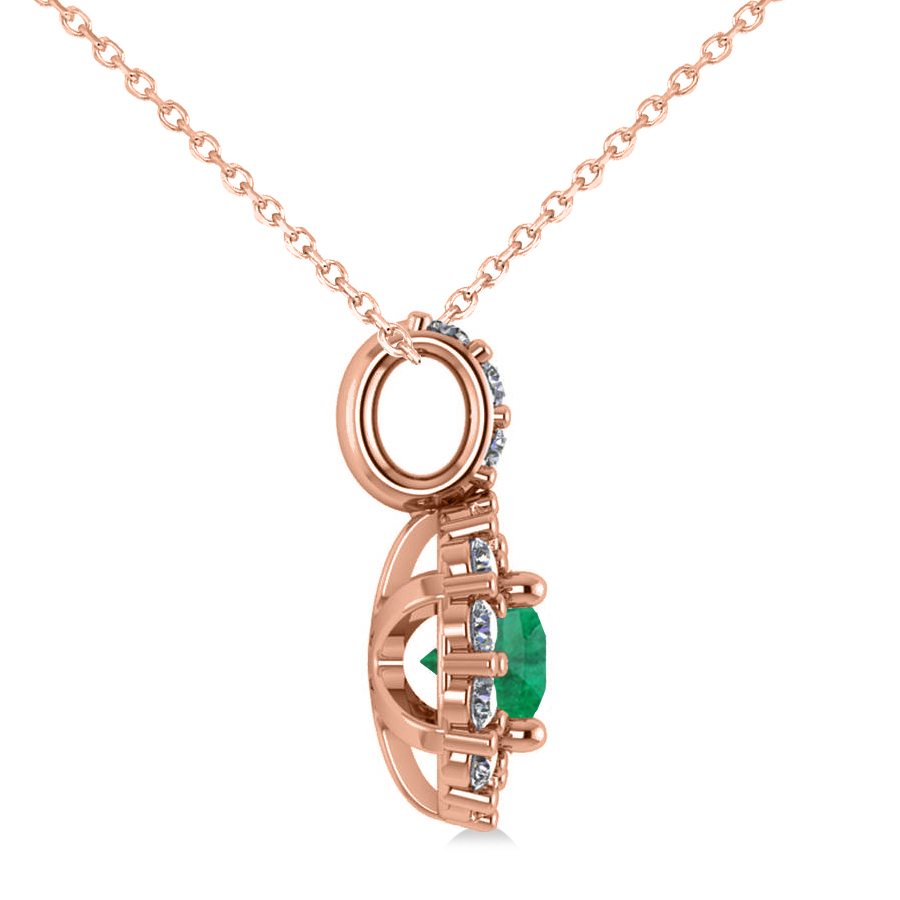 Round Emerald & Diamond Halo Pendant Necklace 14k Rose Gold (0.78ct)