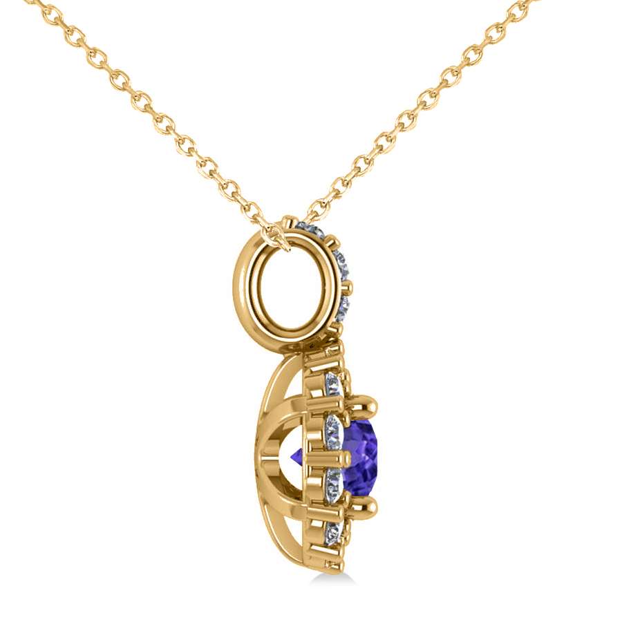 Round Tanzanite & Diamond Halo Pendant Necklace 14k Yellow Gold (0.90ct)