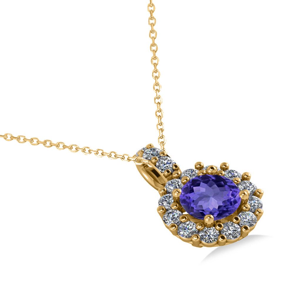 Round Tanzanite & Diamond Halo Pendant Necklace 14k Yellow Gold (0.90ct)