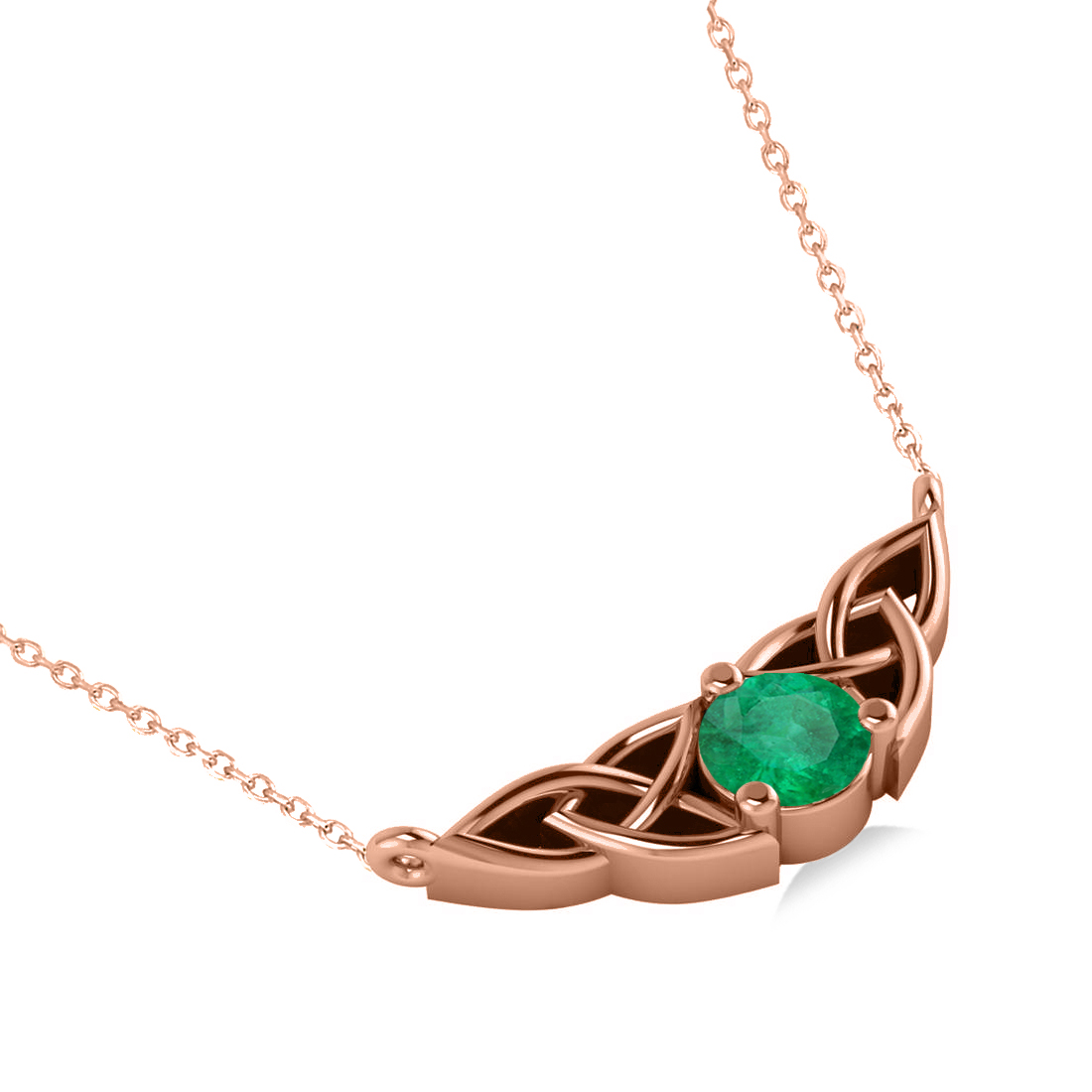 Celtic Round Emerald Pendant Necklace 14k Rose Gold (0.48ct)