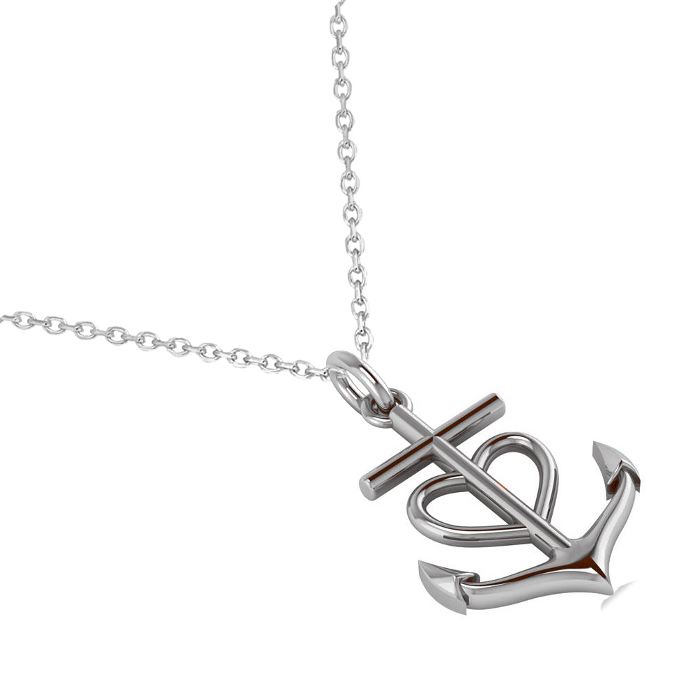 Anchor & Heart Pendant Necklace 14k White Gold AD5082