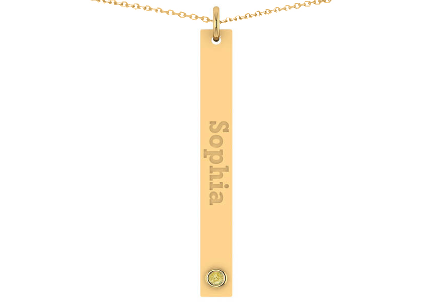 Name Engravable Yellow Diamond Bar Pendant Necklace 14k Yellow Gold