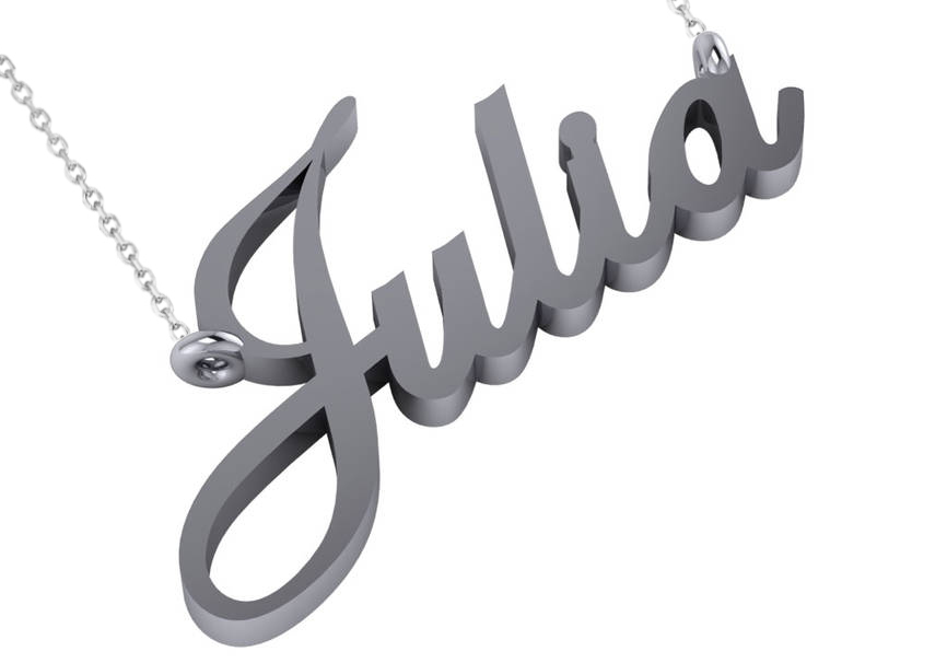 Personalized Script Font Nameplate Pendant Necklace Solid 14k White Gold