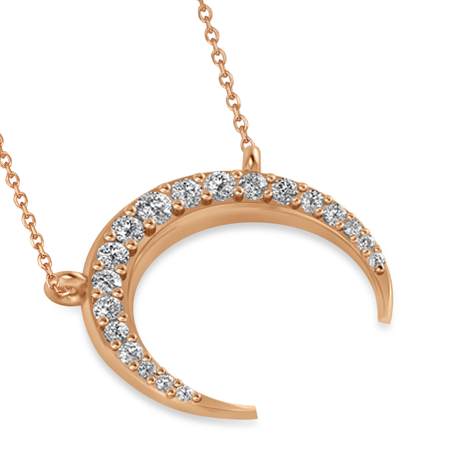 Diamond Crescent Moon Horn Pendant 14k Rose Gold (0.24ct)