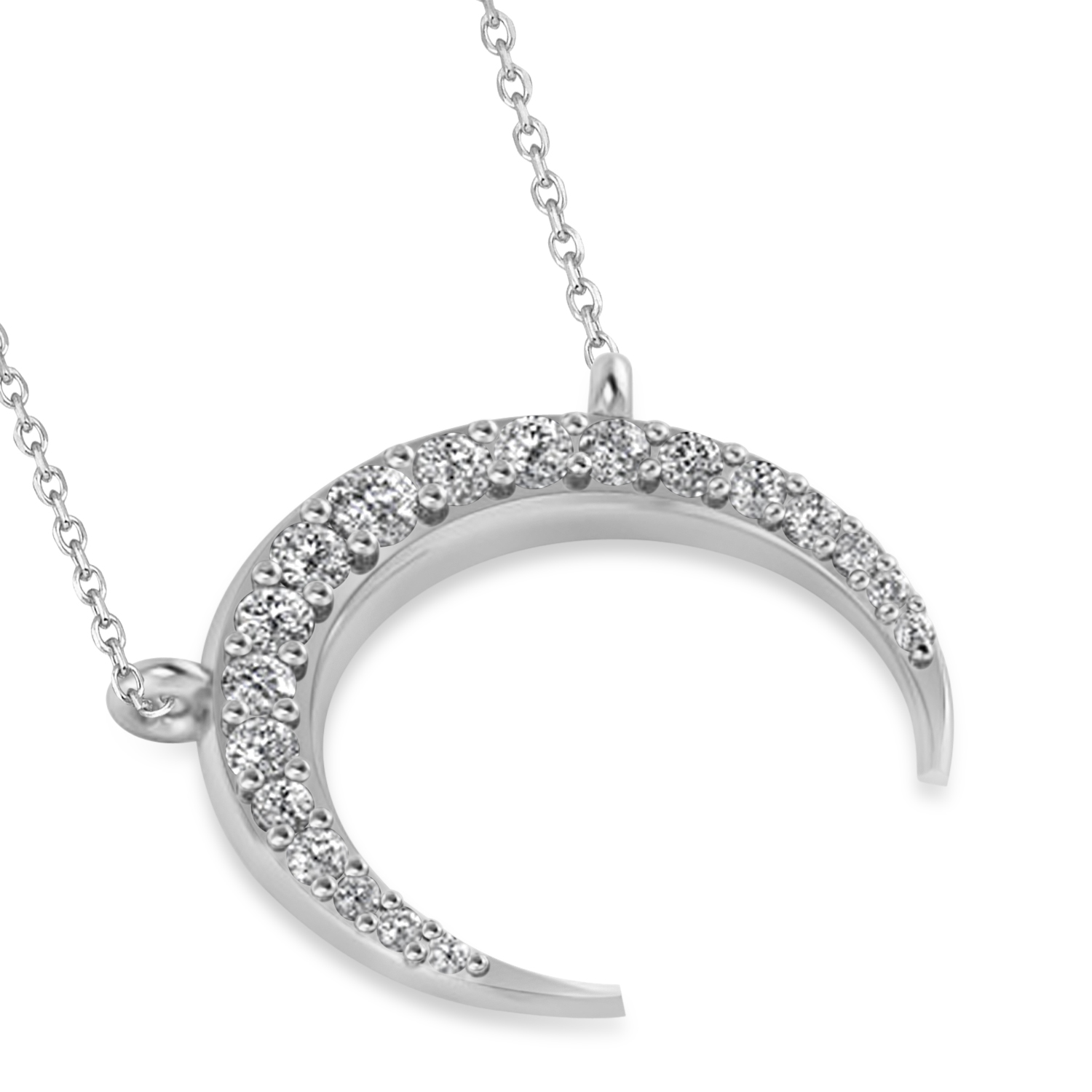 Diamond Crescent Moon Horn Pendant 14k White Gold (0.24ct)