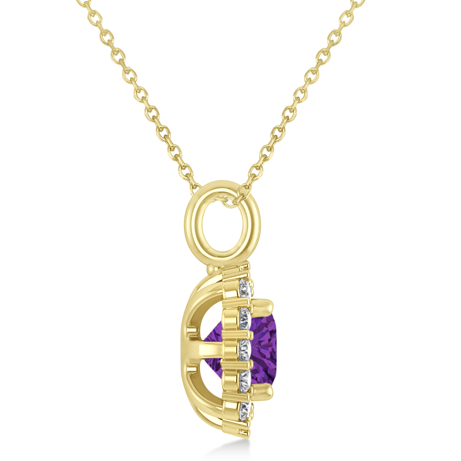 Cushion Cut Amethyst & Diamond Halo Pendant 14k Yellow Gold (0.92ct)