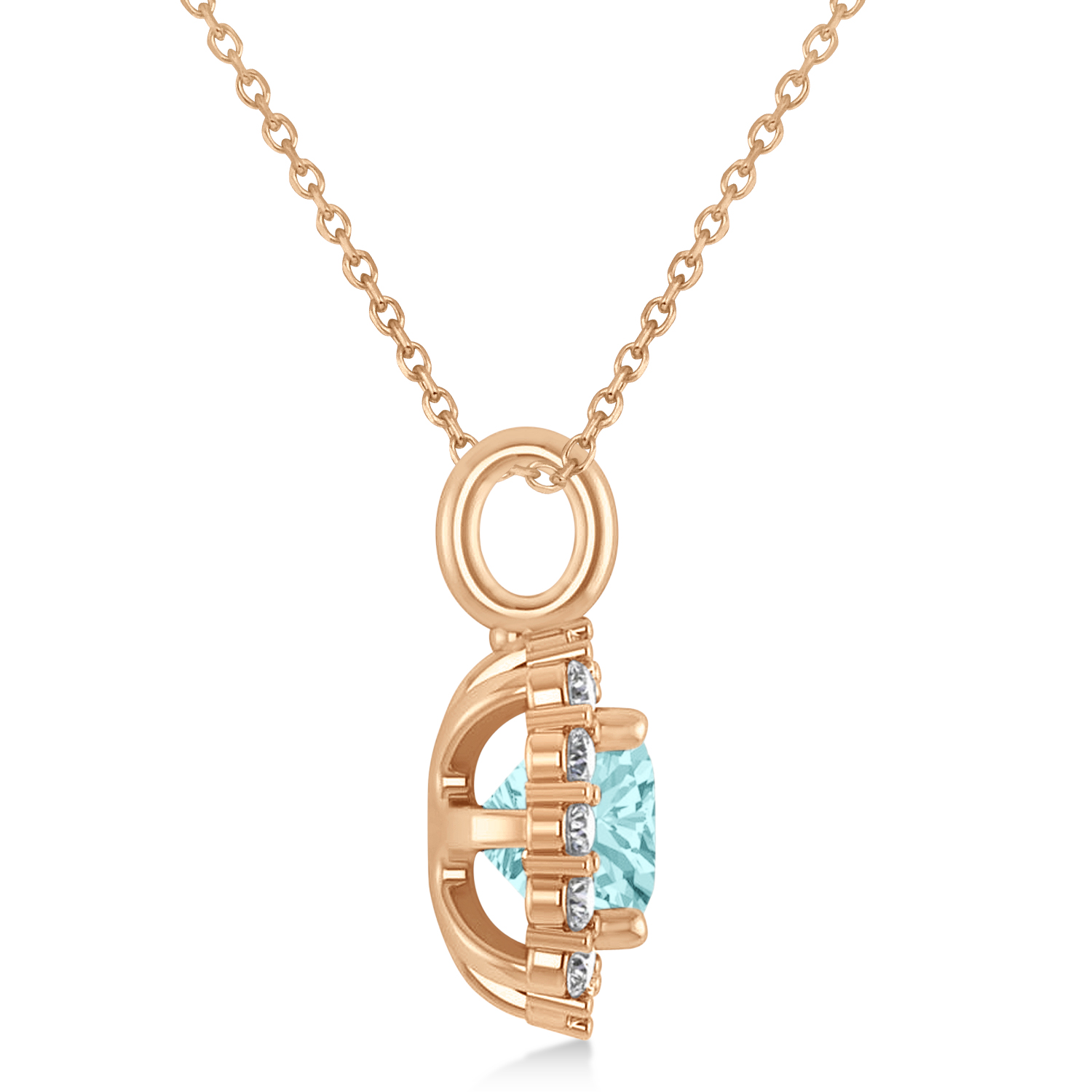 Cushion Cut Aquamarine & Diamond Halo Pendant 14k Rose Gold (0.92ct)