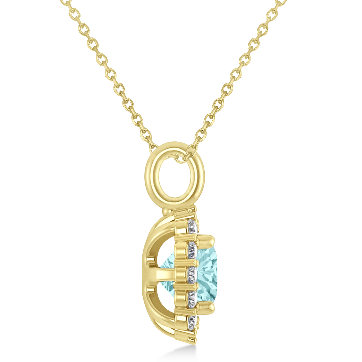 Cushion Cut Aquamarine & Diamond Halo Pendant 14k Yellow Gold (0.92ct)