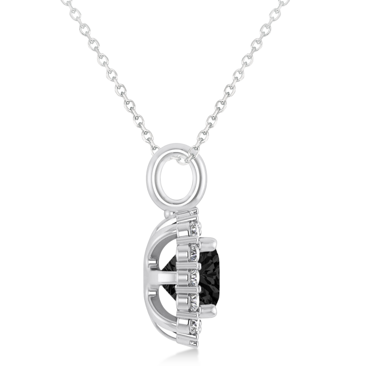 Cushion Cut Black & White Diamond Halo Pendant 14k White Gold (0.78ct)