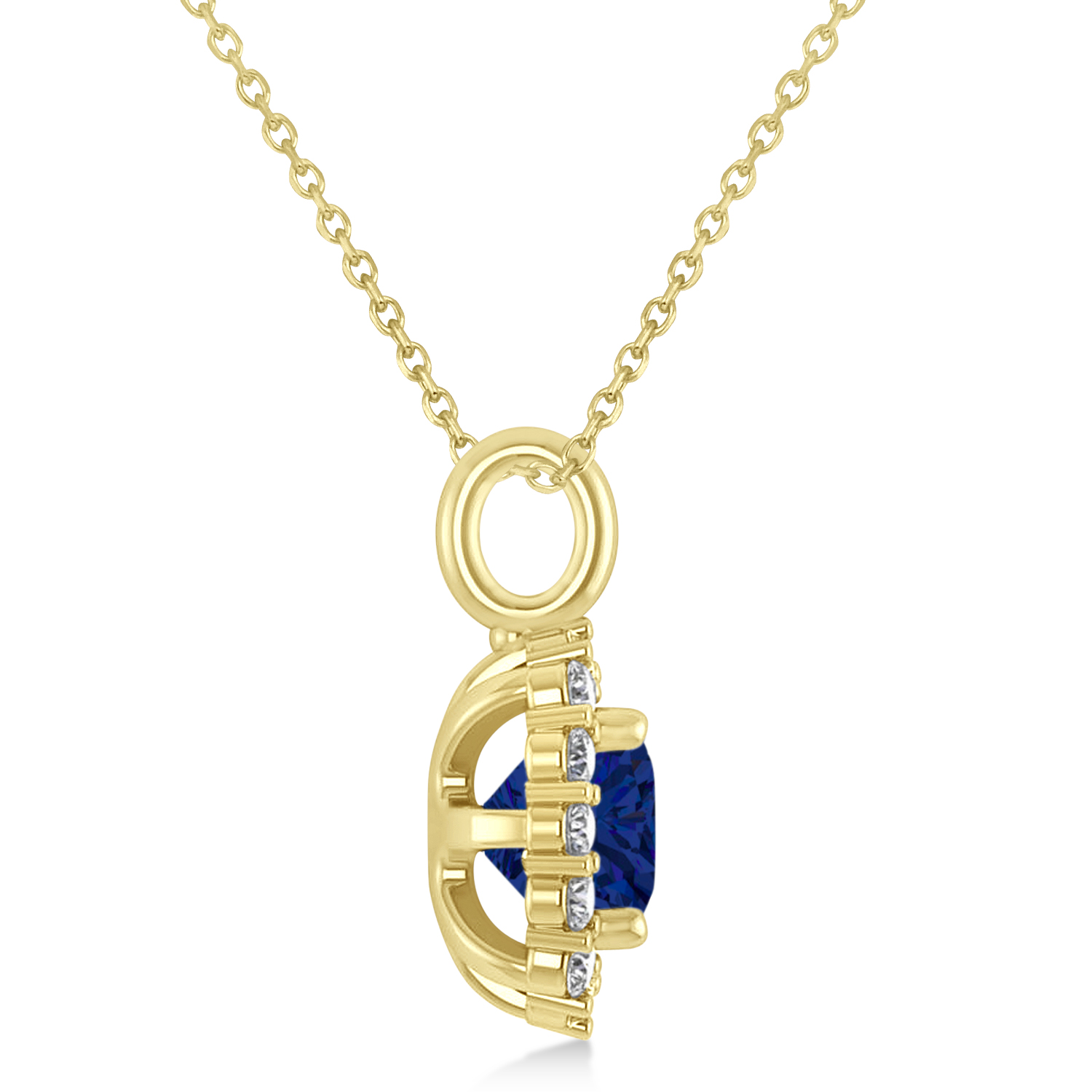 Cushion Cut Blue Sapphire & Diamond Halo Pendant 14k Yellow Gold (0.92ct)